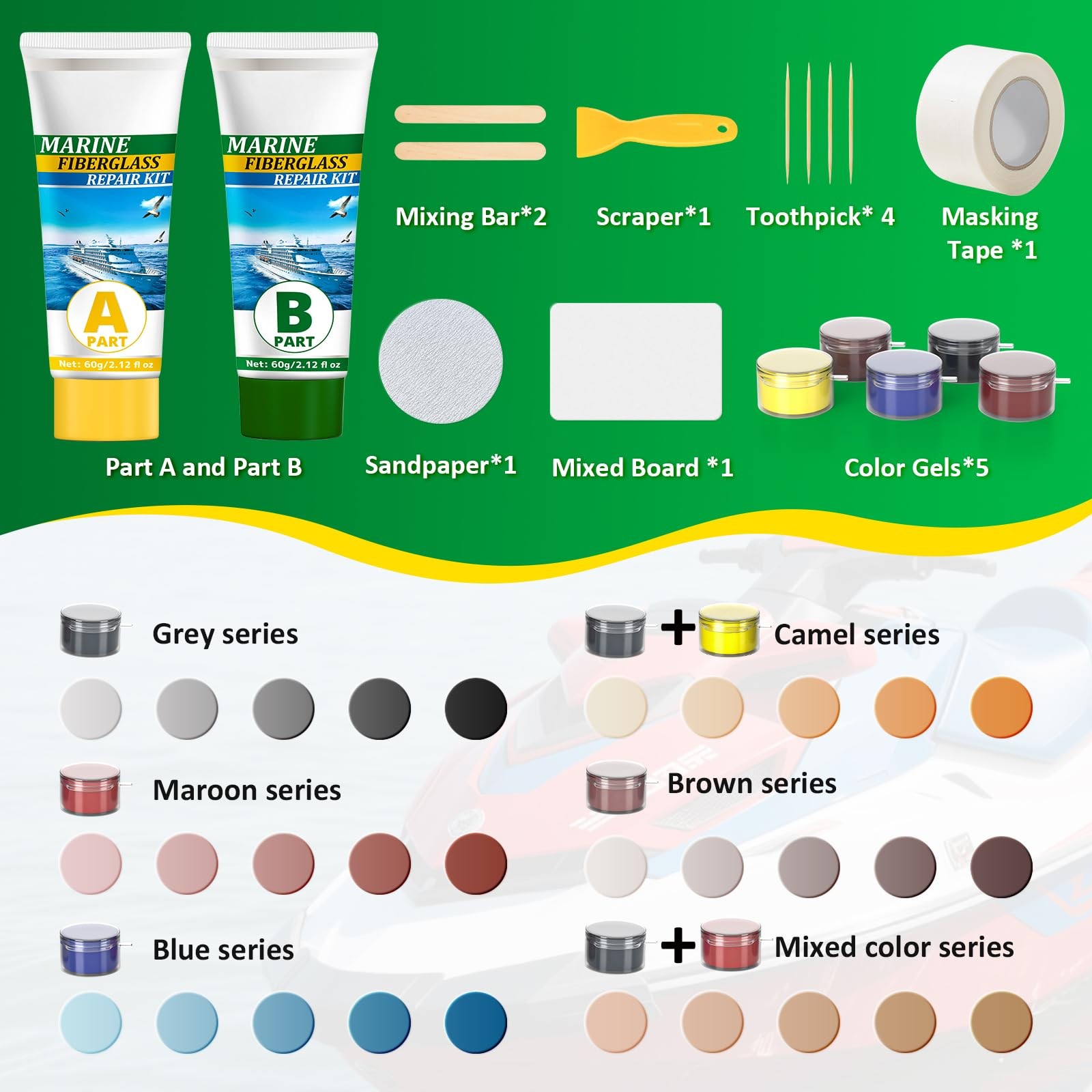 Marine Fiberglass Repair Kit, 4.2 oz Gel Coat Repair Kit for Boats, Fiberglas…