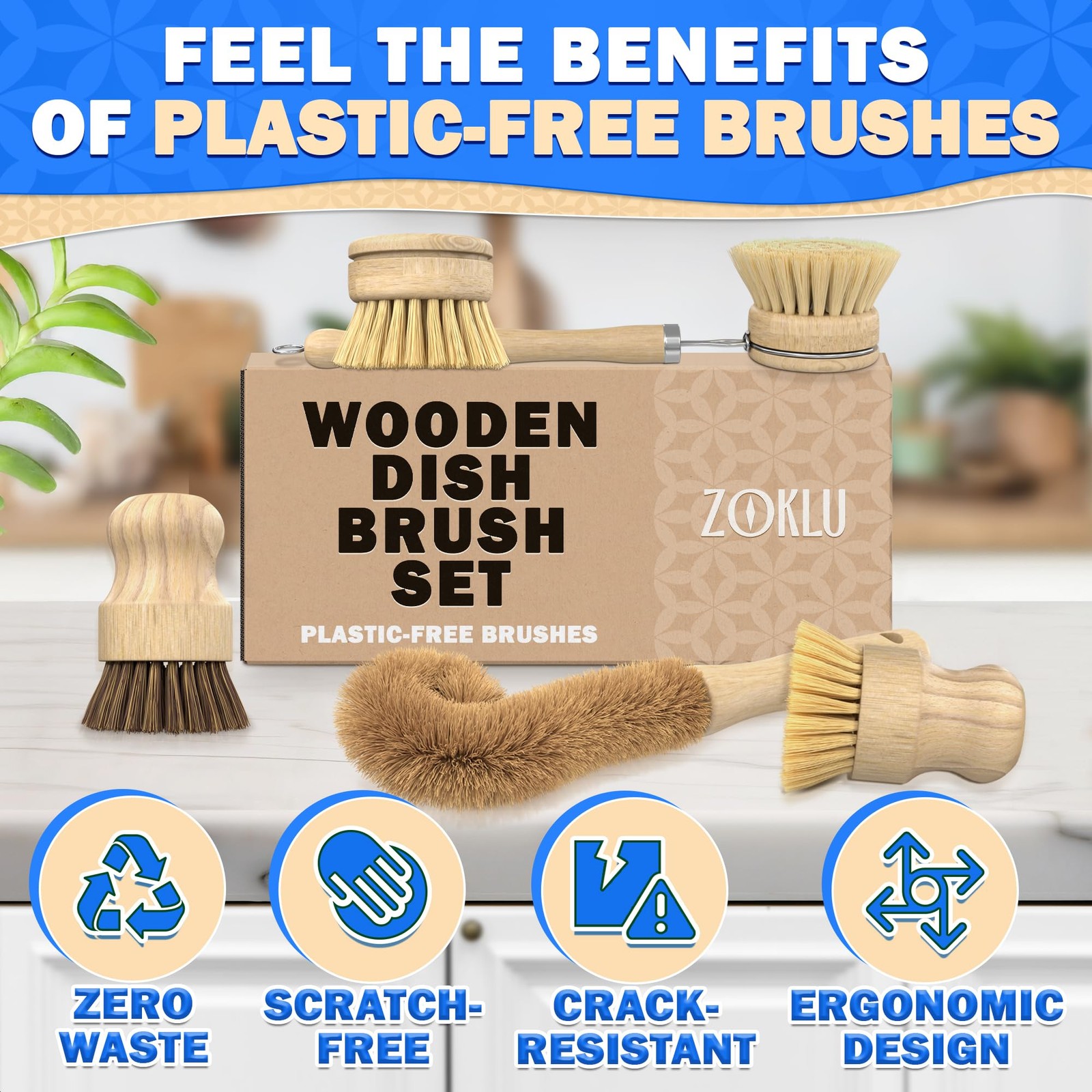 5pcs Bamboo Dish Brush Set Wooden Dish Brush Bamboo Scrub Brush For Dishes Wood