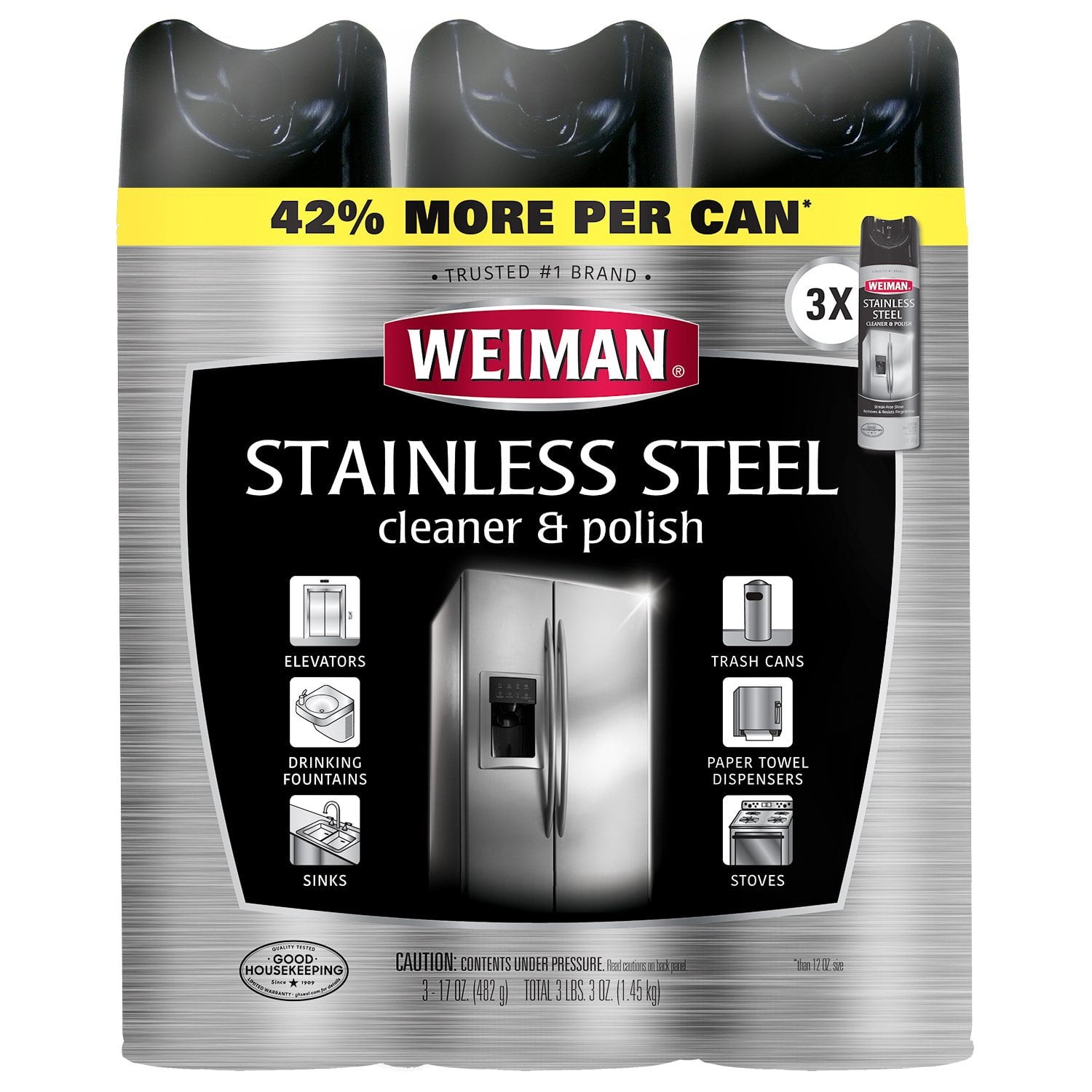 Weiman Stainless Steel Cleaner and Polish, 17oz – 3 Pack