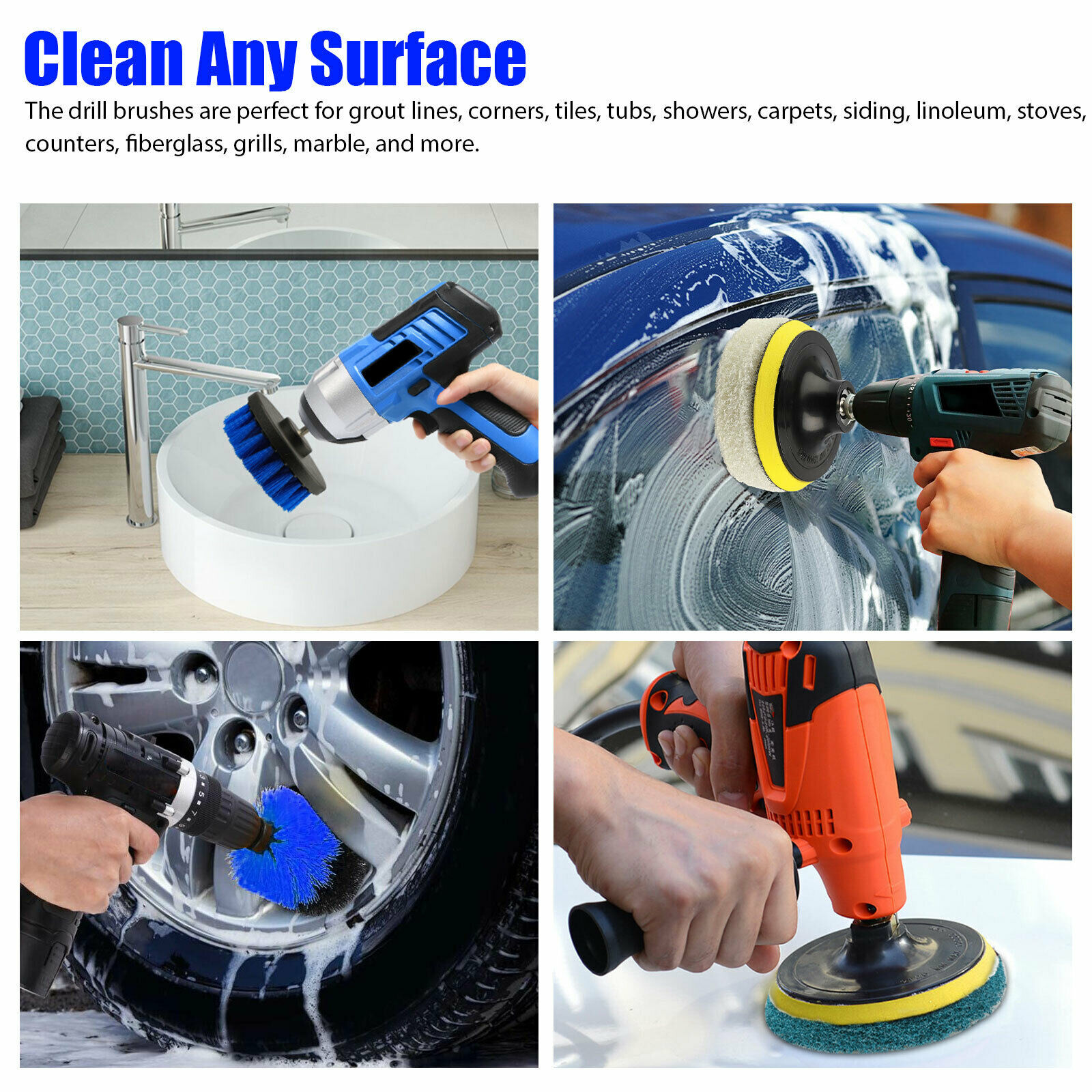 Drill Brush Attachments Set Scrub Pads Sponge Power Scrubber Wash Cleaning Kit