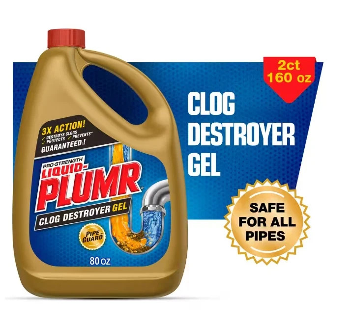 2 PACK. Liquid-Plumr 80 oz. Pro Strength Full Clog Destroyer and Drain Cleaner