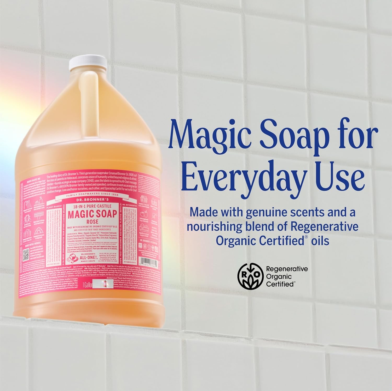 Dr. Bronner’s Magic Soap Pure-Castile Liquid Soap (Rose, 1 Gallon) – Made with