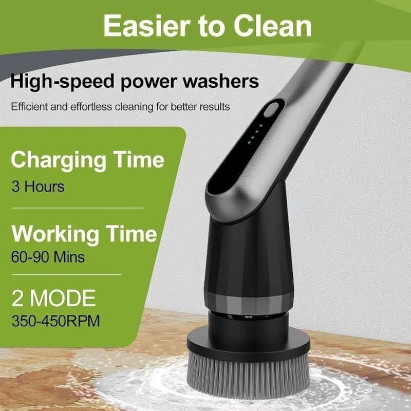 2 Speed Waterproof Electric Shower Scrubber W/ 10 in 1 Attachments Home Cleaning