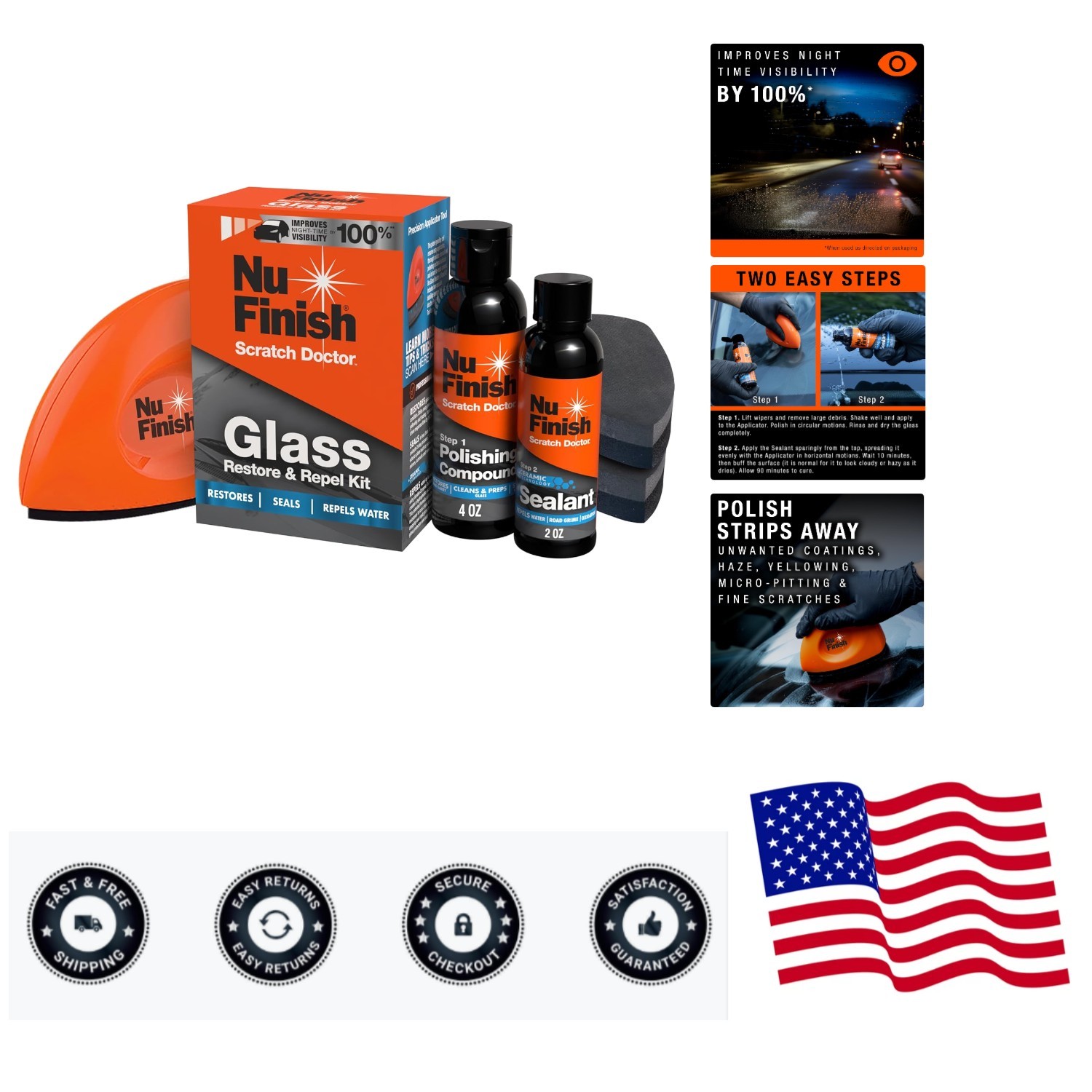 Glass Restore & Repel Kit, Two Step Regimen for Car Windshield, Includes Poli…