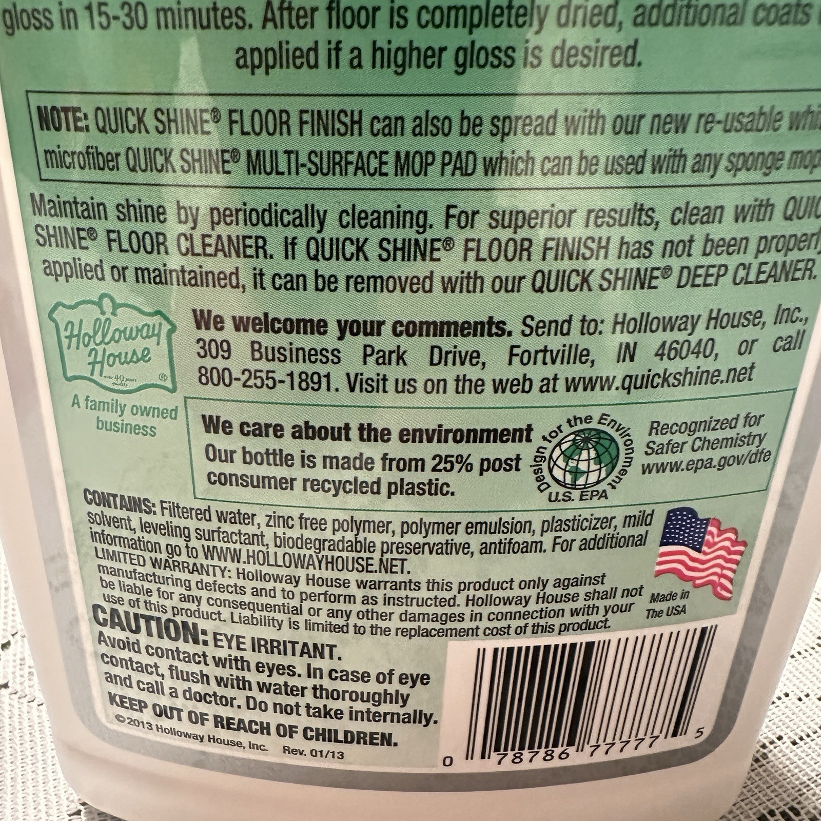 Holloway House Quick Shine Floor Finish 27 fl oz Open Bottle Approx 22 Oz Left