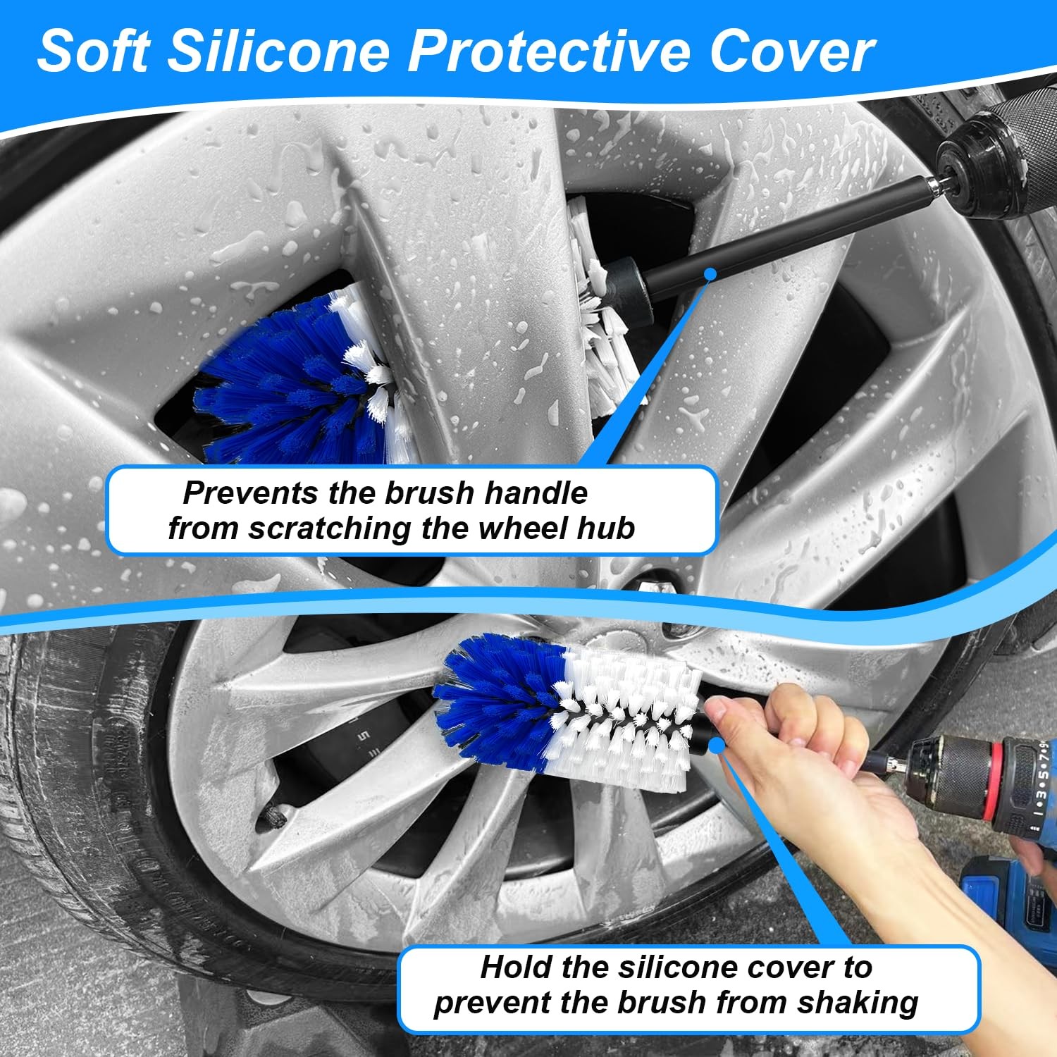 “Soft Drill Wheel Brush Kit for Rims, Tires, Engines – 2-Piece Cleaning Set”