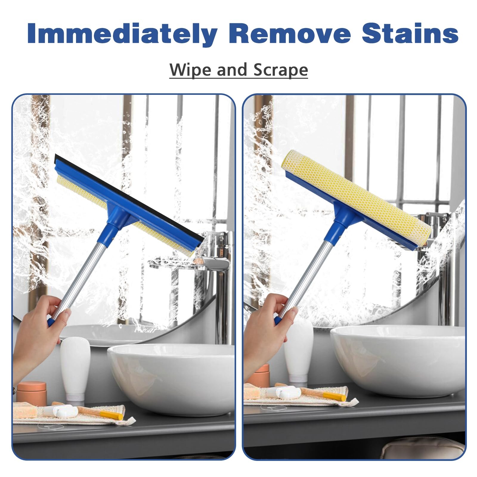 Window Squeegee Cleaner 2 in 1 Sponge Extendable Handle for Glass Shower Car