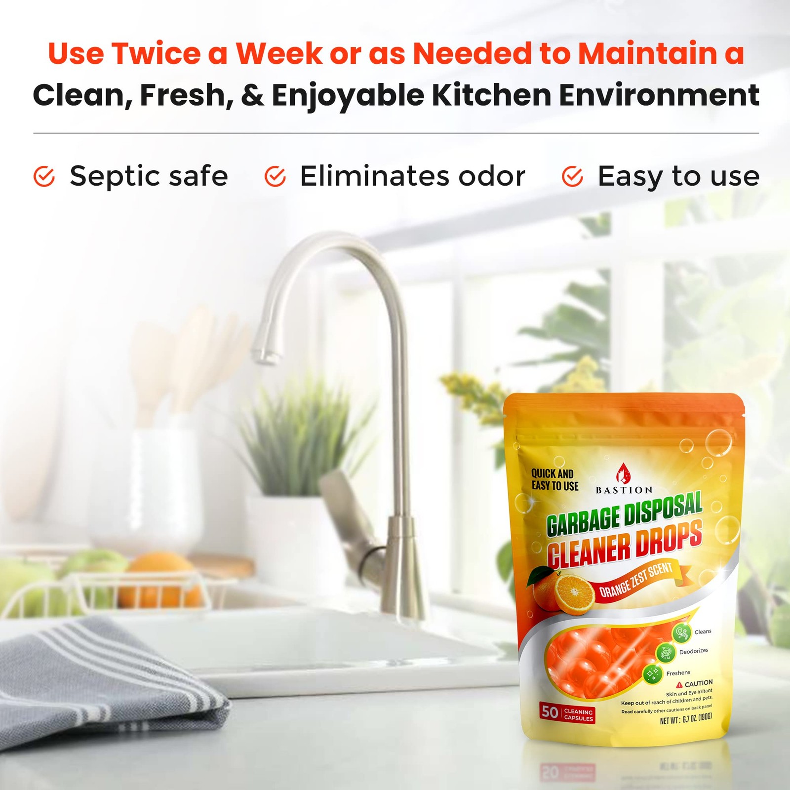 Garbage Disposal Cleaner and Deodorizer Drops- [[50-Count]] Orange Zest Scent…