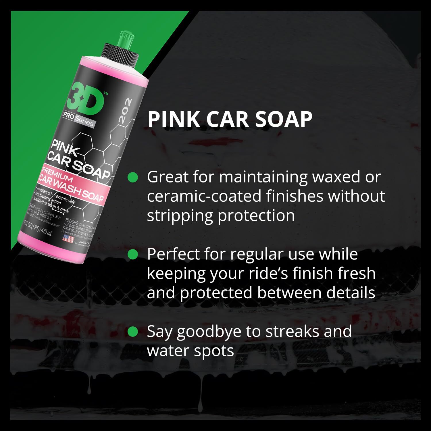 3D Pink Car Soap – 16 oz |pH Neutral Car Wash Soap with High Suds & Cherry S…