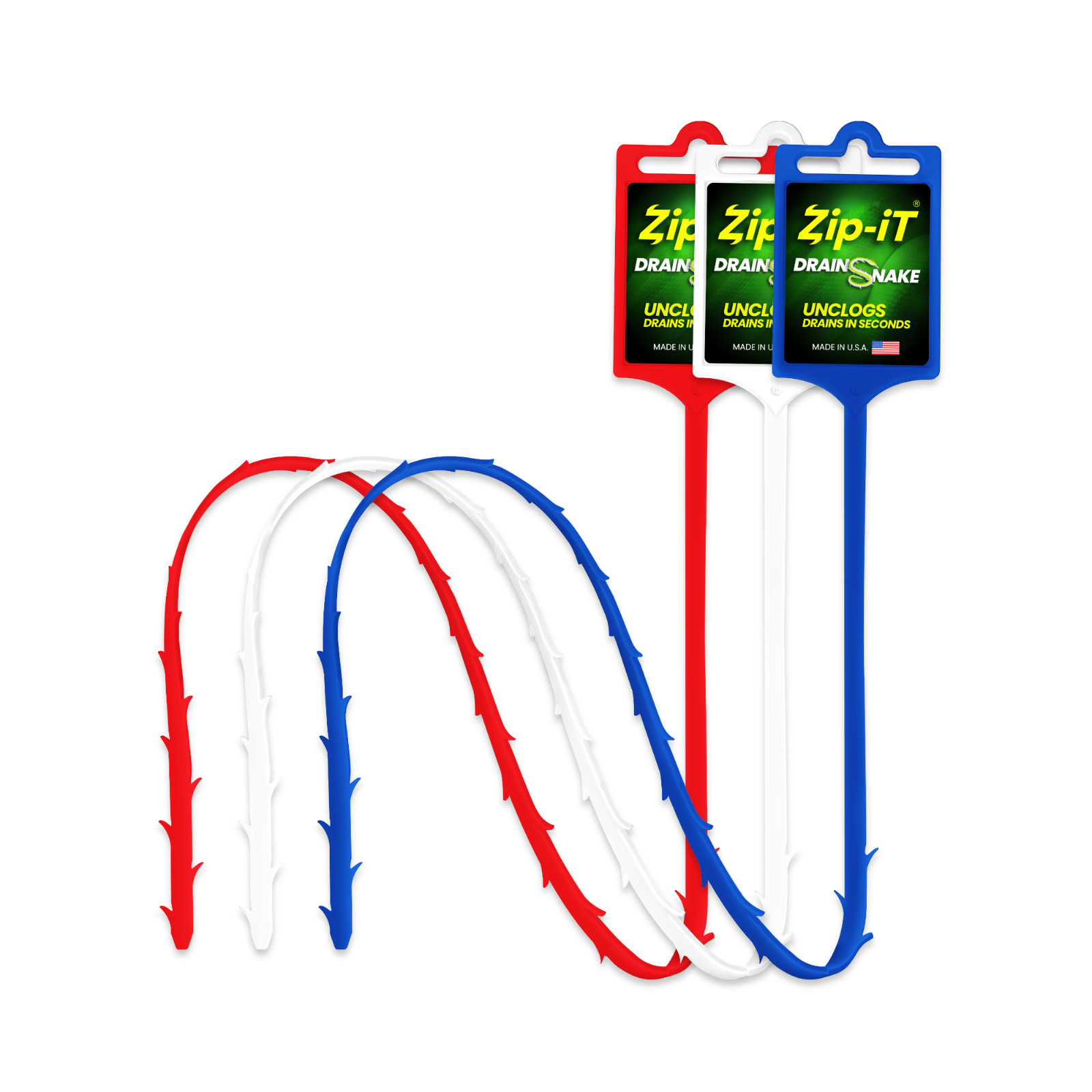 ZIP IT DRAIN CLEANER, 3-Pack Plastic Drain Stick Hair Clog Remover, drain snake