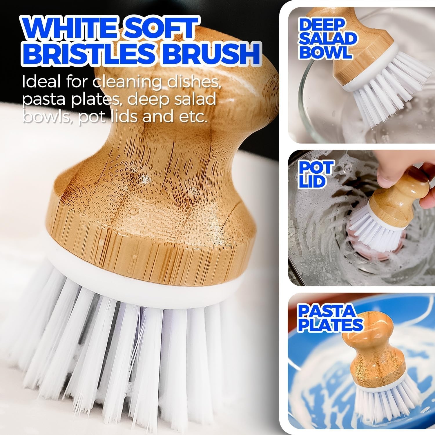 6-Piece Eco-Friendly Dish Brush Set with Bamboo Handle for Effortless Cleaning