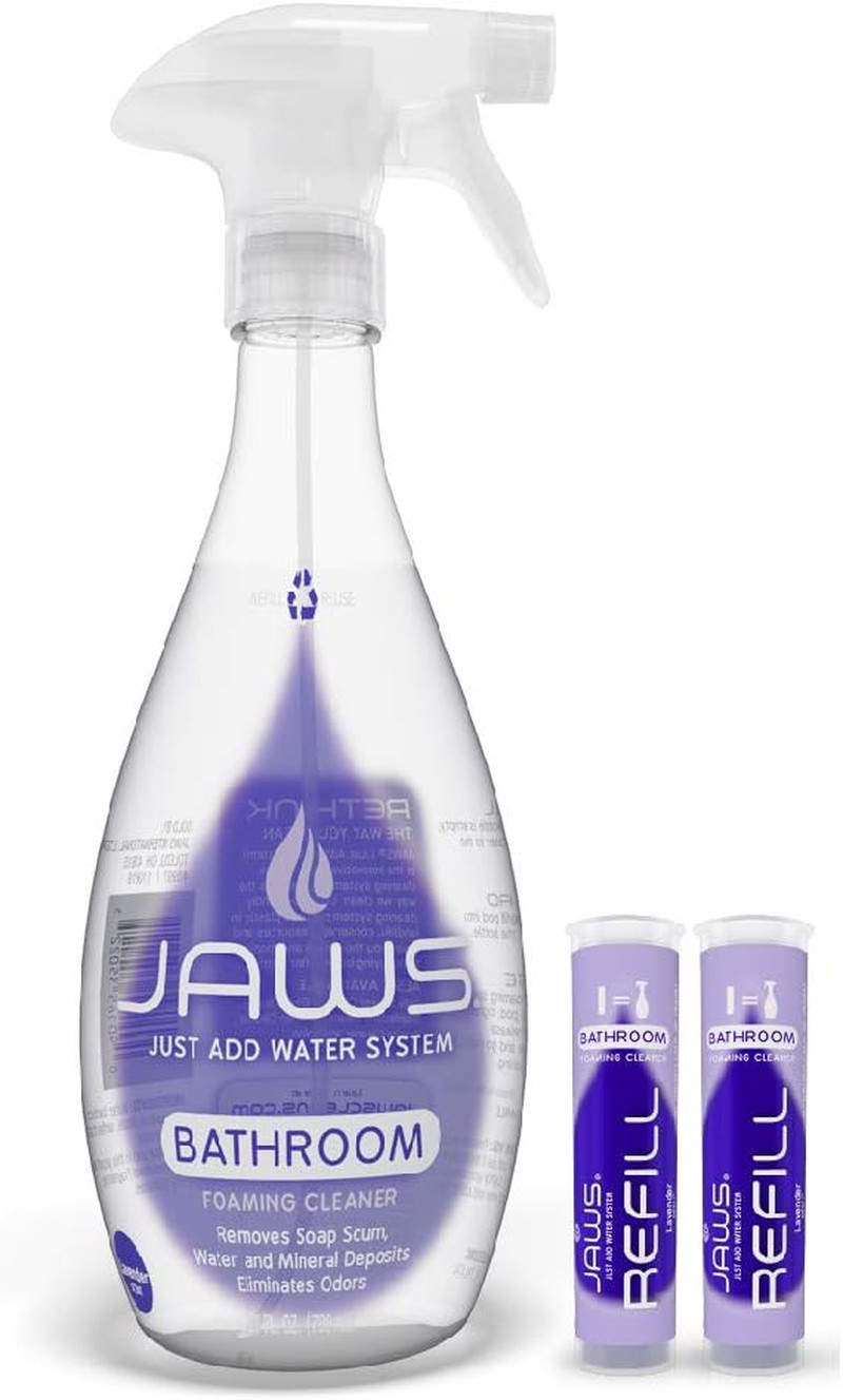 Foaming Bathroom Cleaner Bottle with 2 Refill Pods. Refillable Cleaning Supplies