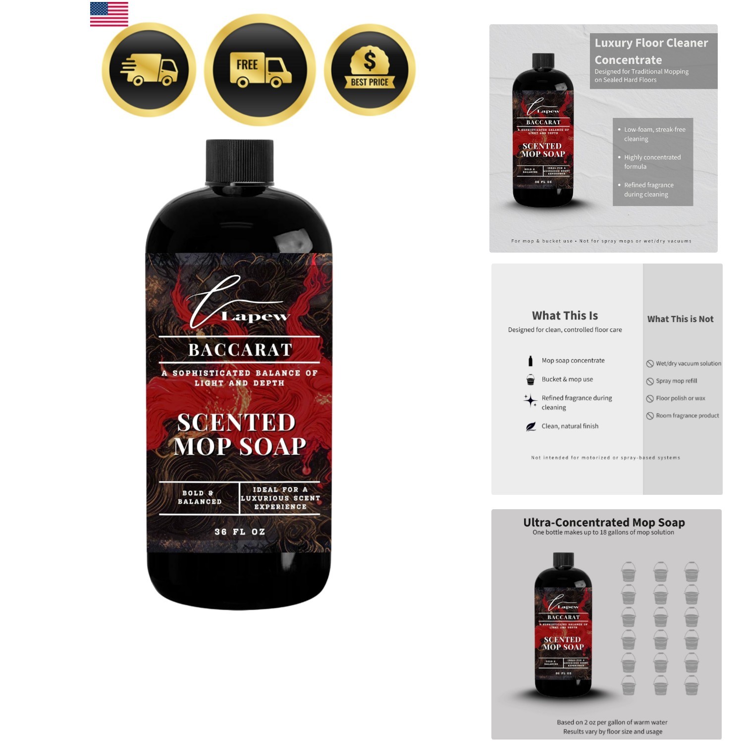 Baccarat Scented Mop Soap – Luxury Floor Cleaner Concentrate for Mopping Tile…