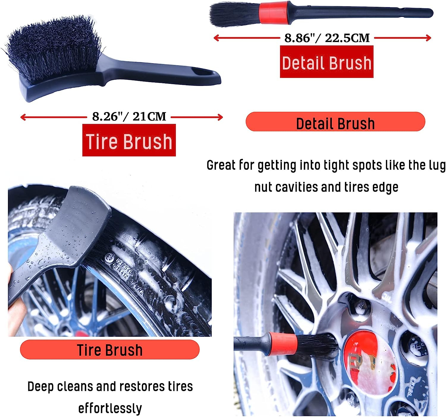 Professional 4 Pack Long Handle Wheel Brush Kit for Cleaning Wheel and Tire- 2X