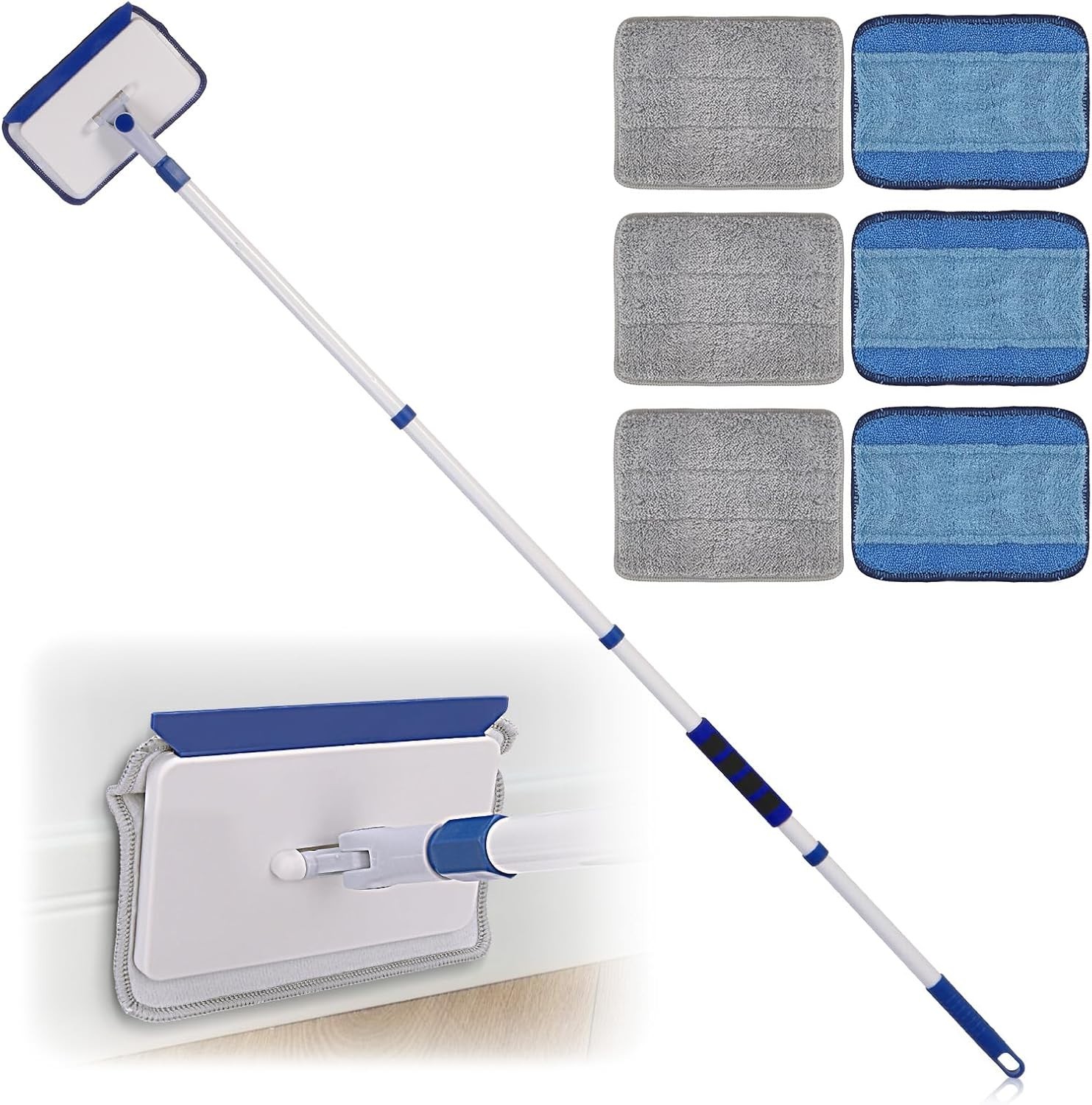 Effortless Baseboard Cleaner Tool with 60″ and 6 Reusable Microfiber Pads