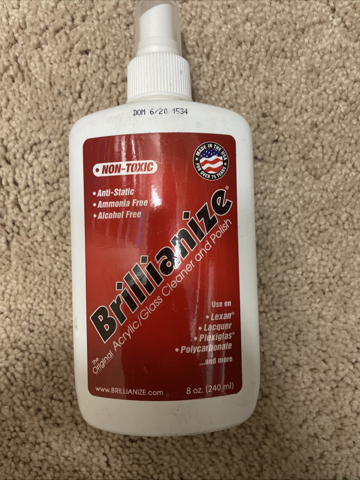 2 EA Plastic glass cleaner polish 8 oz bottles original Brillianize Terry Cloth