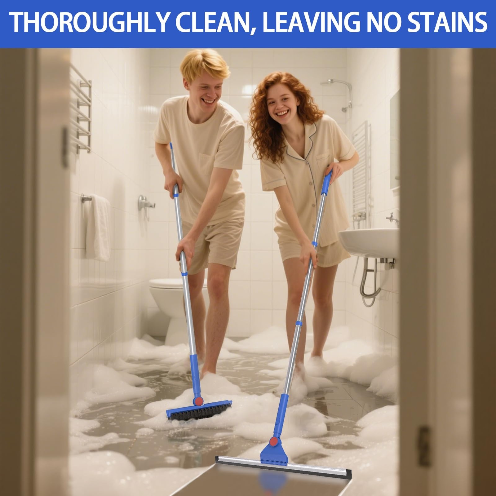 Floor Scrubber Grout Brush with 16.92IN Large Floor Squeegee, V-Shaped Scrub …