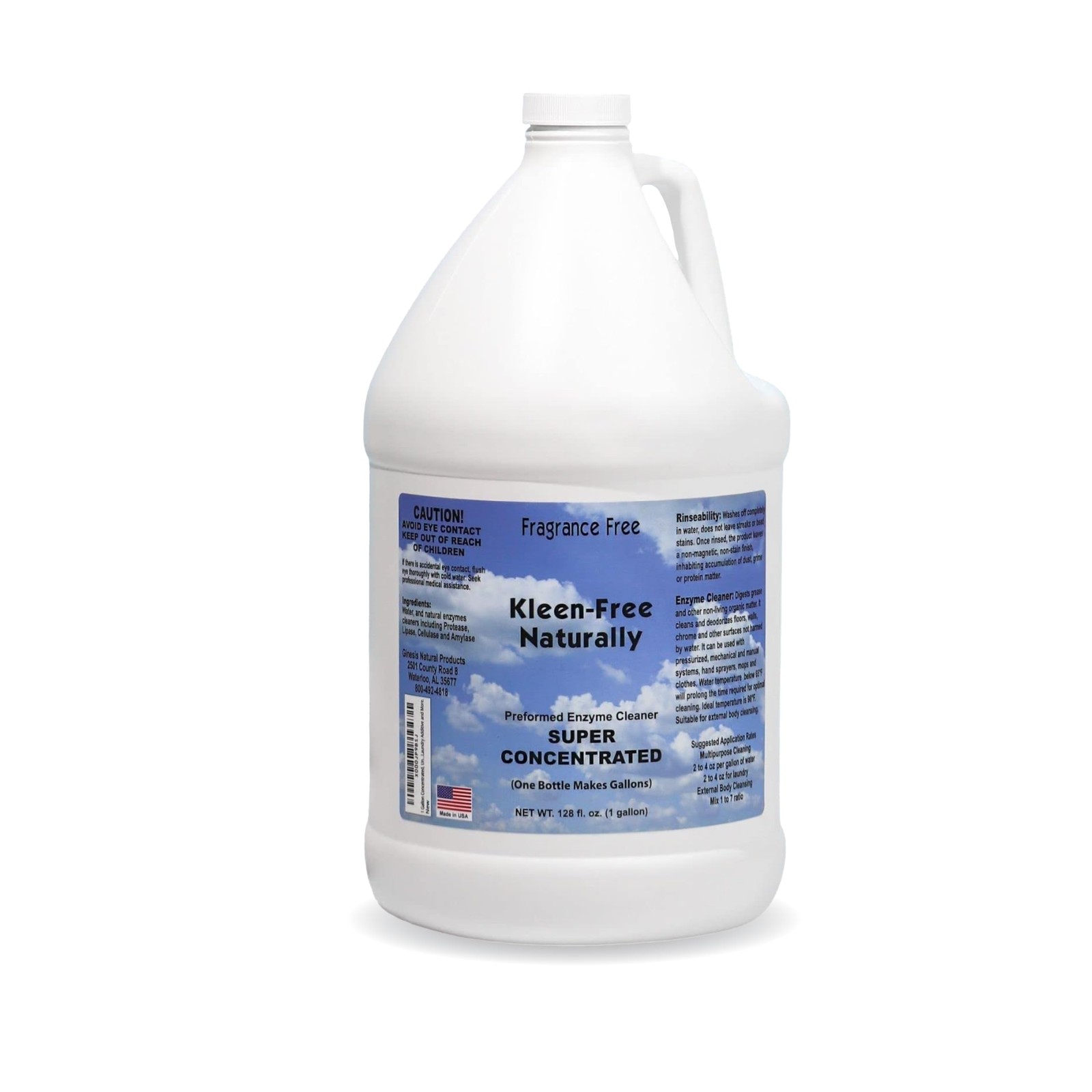 1 Gallon Concentrated, Unscented Fragrance Free, Kleen Free Naturally, Natural,
