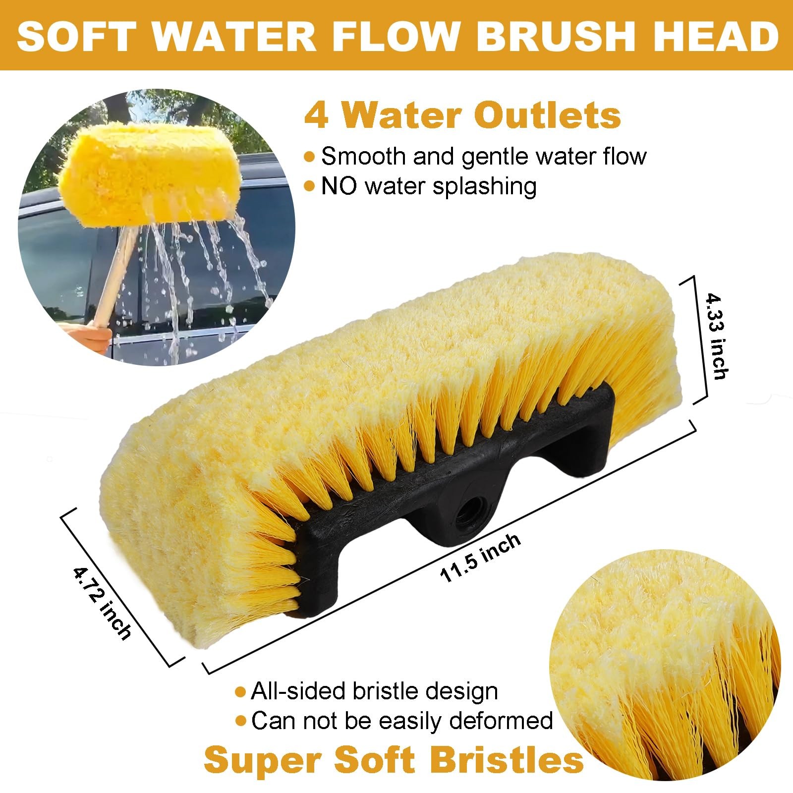 NAVAPAL Car Wash Brush with Long Handle for Car Truck Boat Washing (Yellow, 69 i