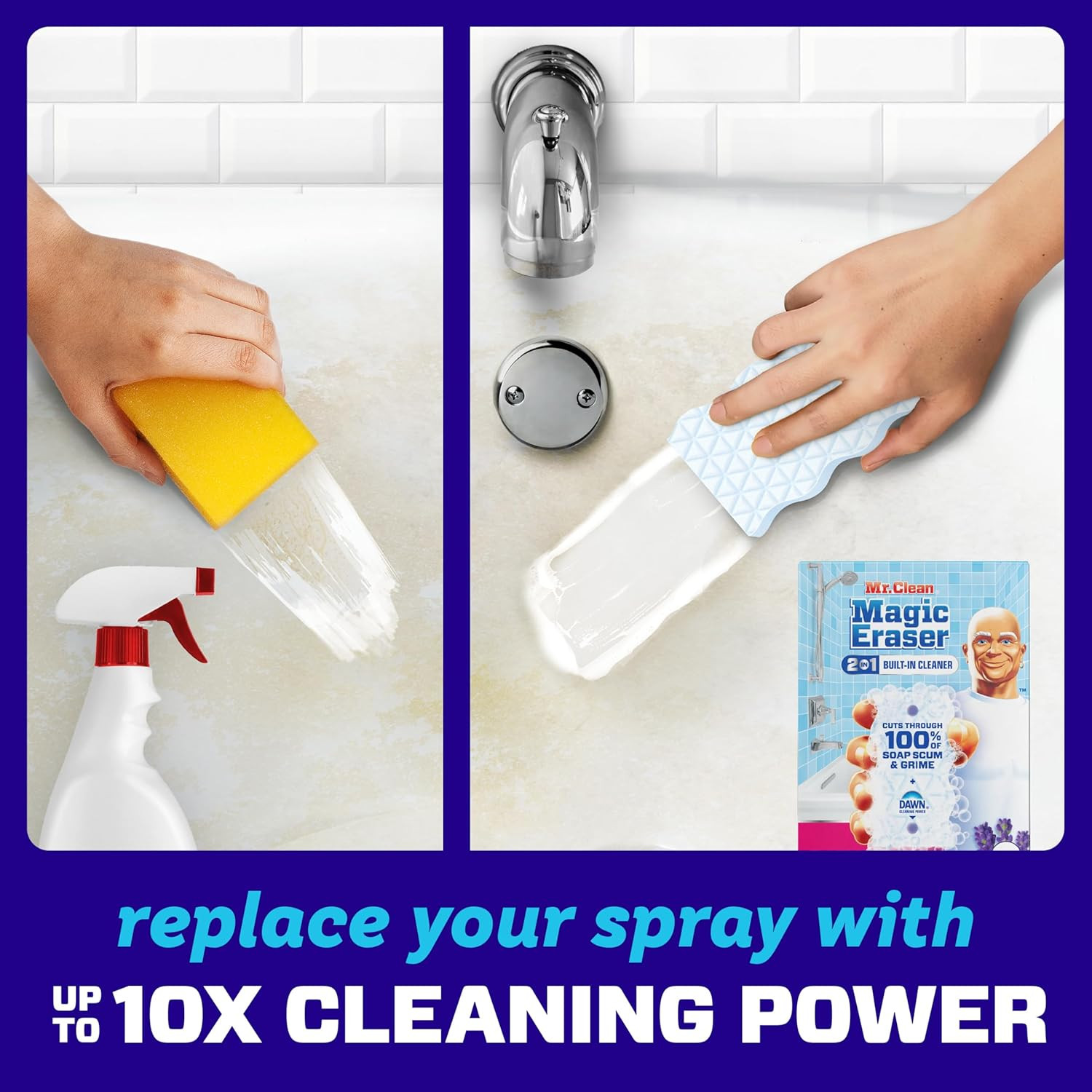 Mr. Clean Magic Eraser Sponge, Bathroom Cleaner, Soap Scum Shower & Tub Cleaner,