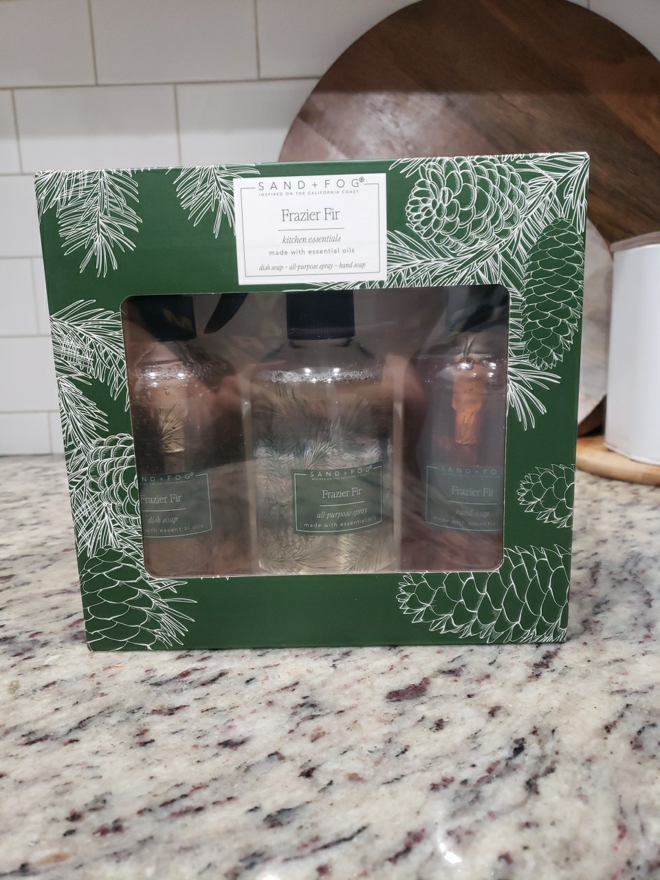 Sand + Fog FRAZIER FIR Kitchen Essentials 3 Piece Gift Set 10 Oz. Each Soap/Spra