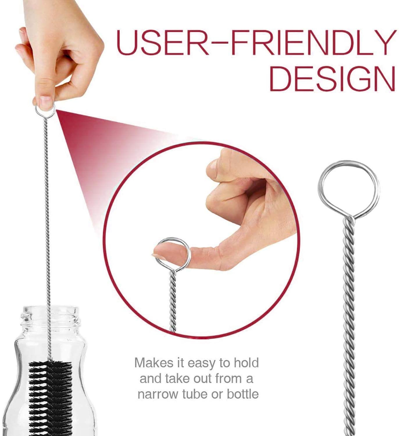 Long Straw Brush, Nylon Pipe Tube Cleaner 8.2-Ihch 10 Different Diameters Set of