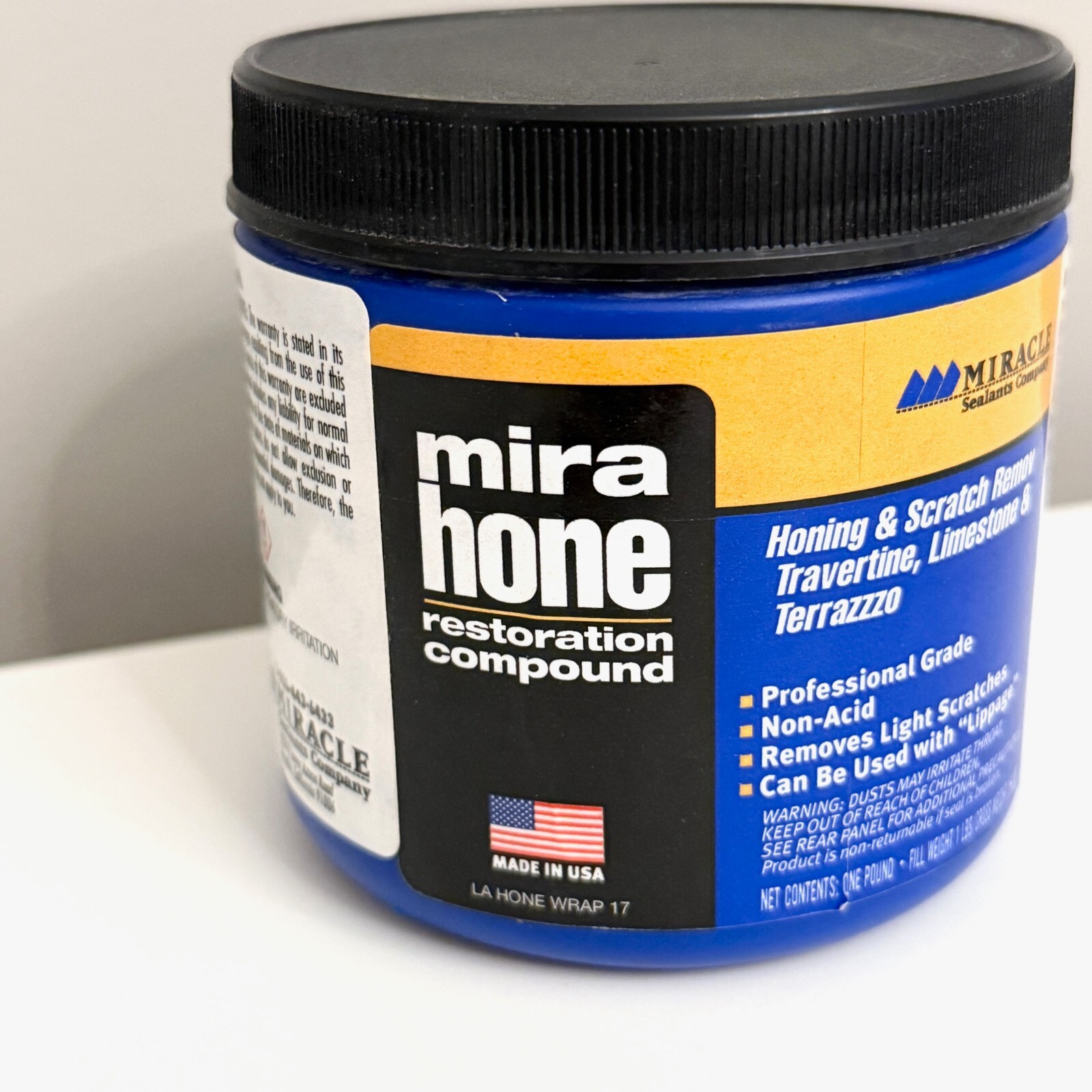 MIRACLE SEALANTS MIRA HONE RESTORATION COMPOUND 1LB FOR NATURAL STONE SURFACES