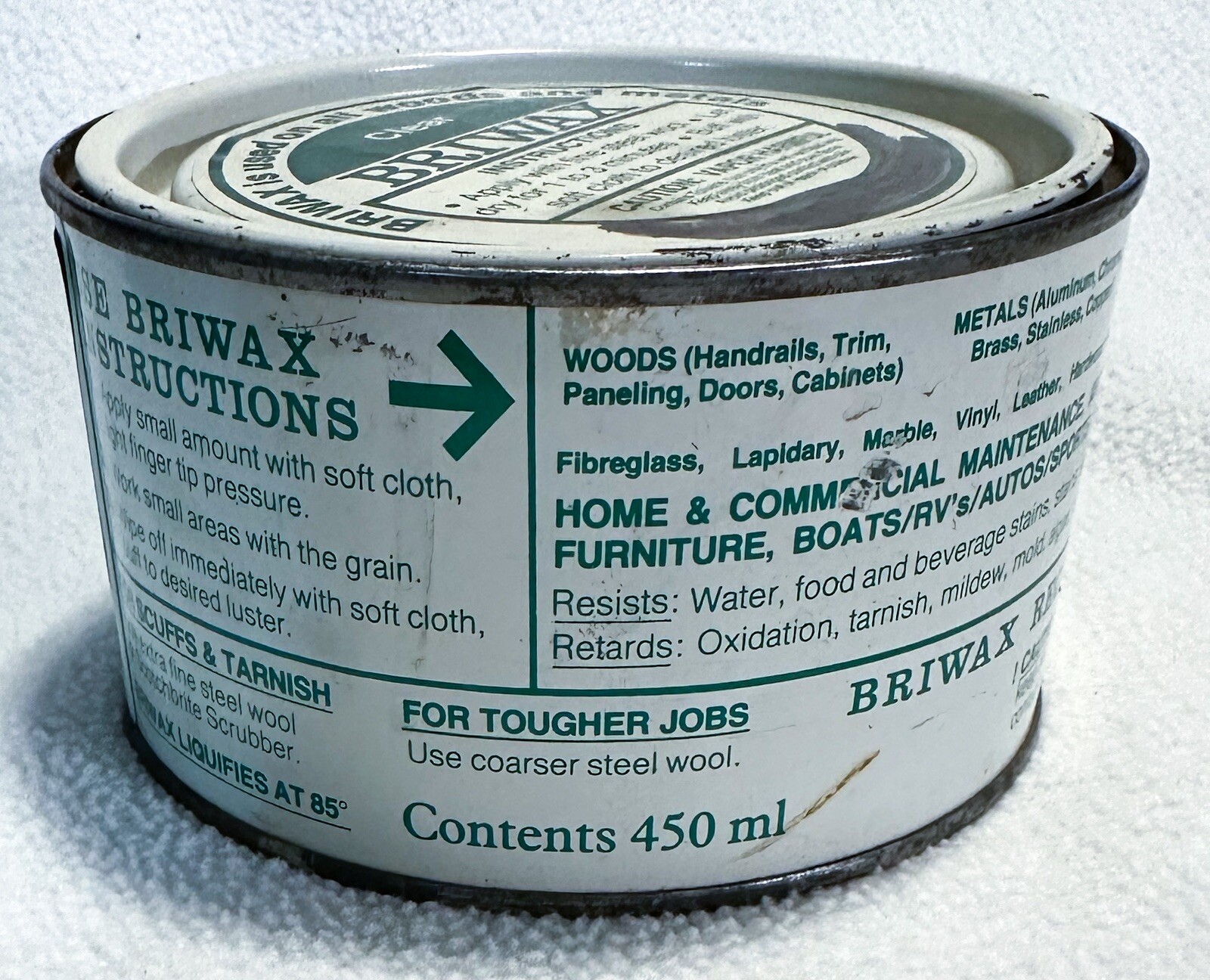 Vintage Briwax Natural Wax Metal Can Clear Wood Wooden Surfaces 15.7 Oz Total Wt