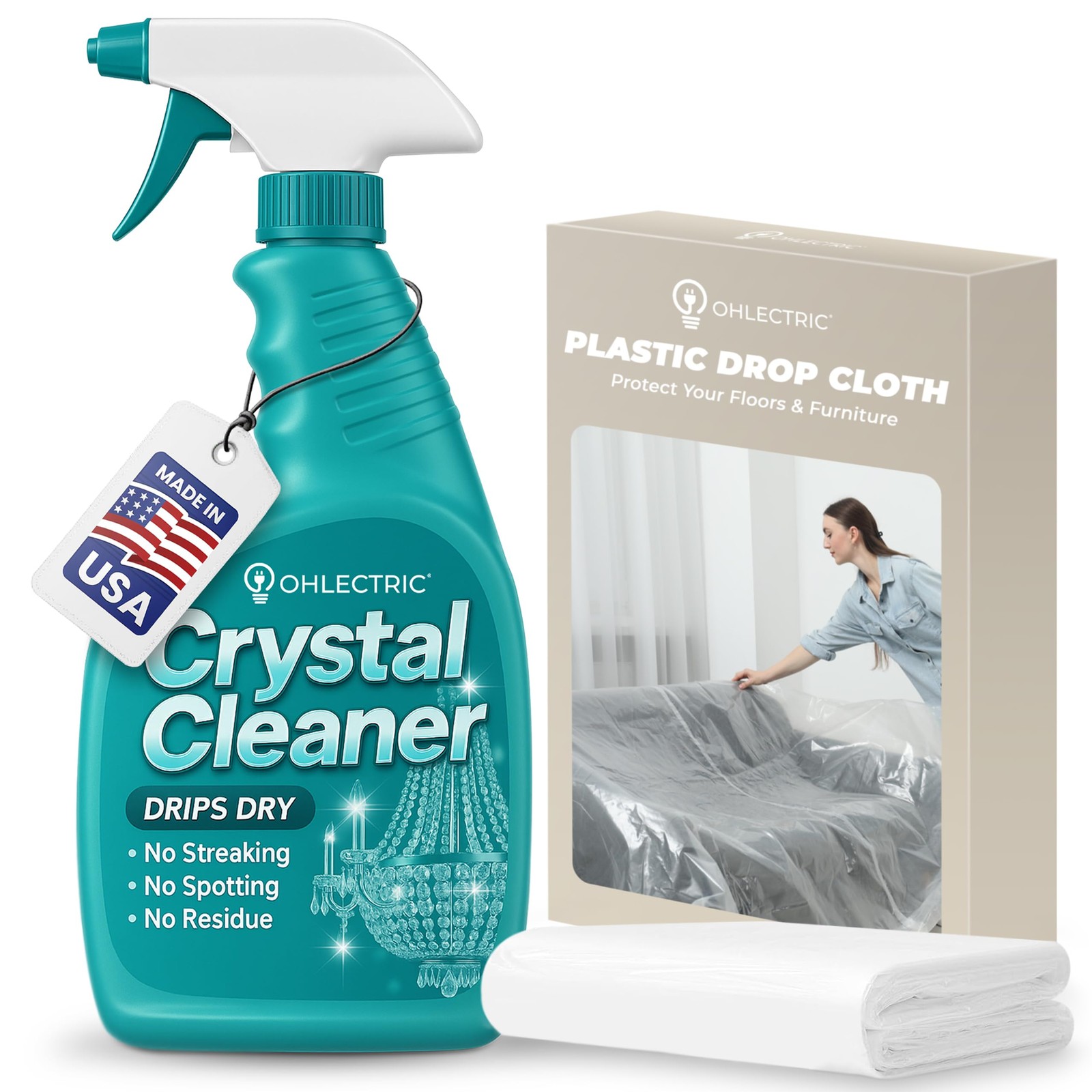 Crystal Chandelier Cleaner Spray Kit & Plastic Drop Cloth for Protection (32 …