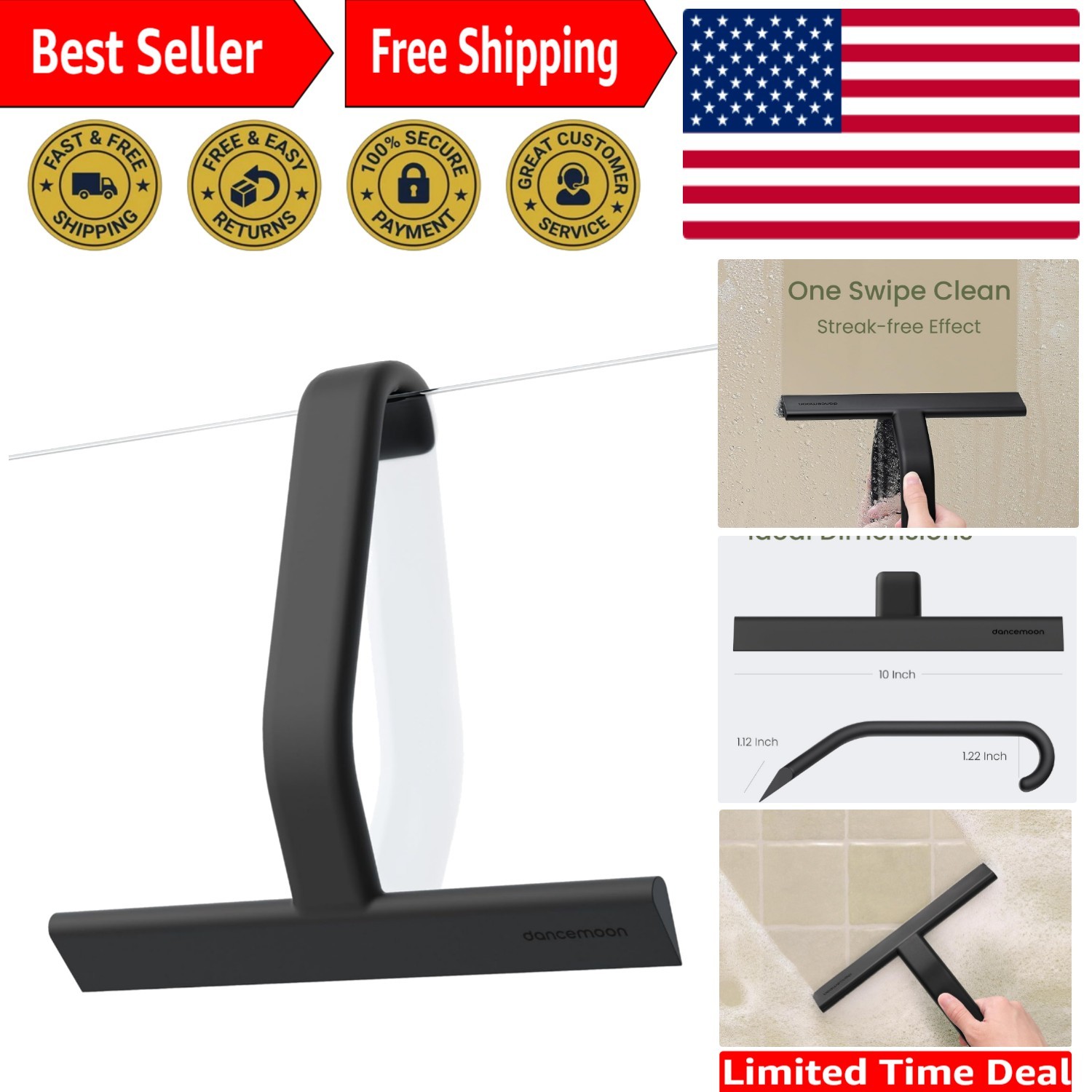 10-Inch Silicone Shower Squeegee – Tool for Effortless Cleaning