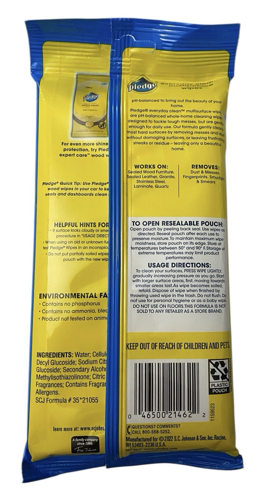 Pledge Everyday Clean Multi-Surface Wipes 25 Wipes Fresh Citrus 5 Packs New