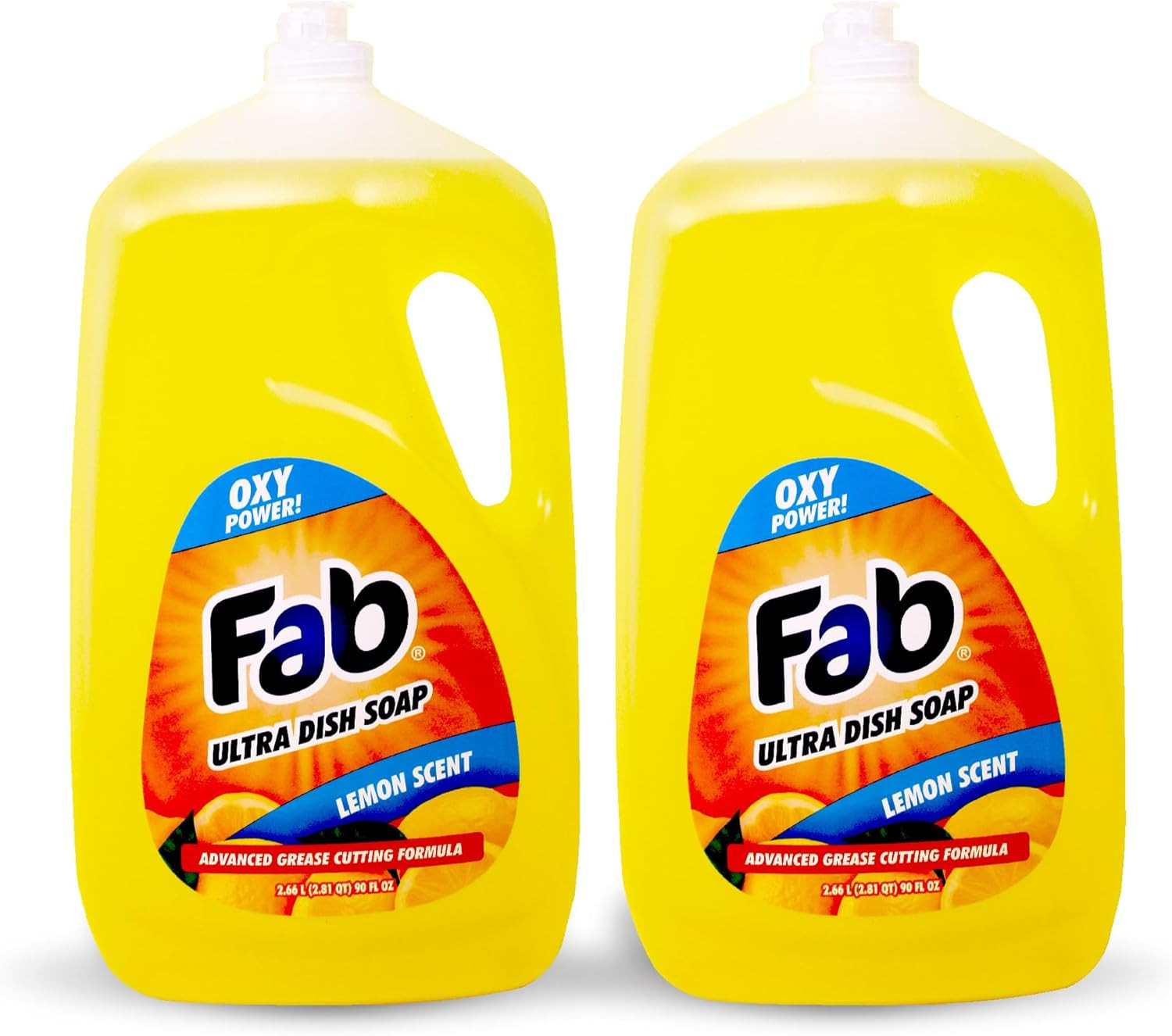 Fab Liquid Dish Soap, Lemon Scent, 90 Fl Oz (Pack of 2) – Powerful Grease-Cuttin