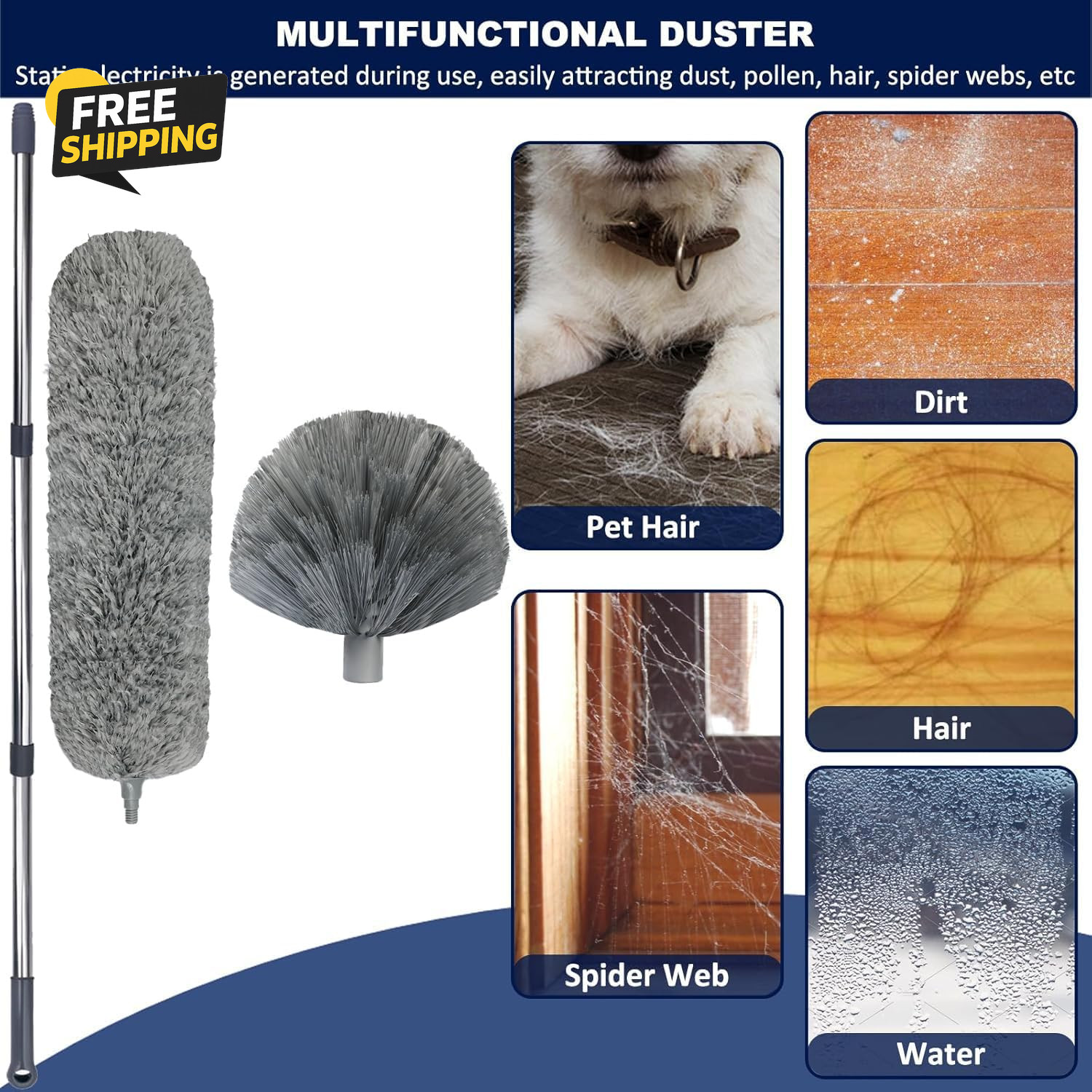 20Ft High Reach Cobweb Duster Kit Extension Pole Ceiling Fan Feather Duster Set
