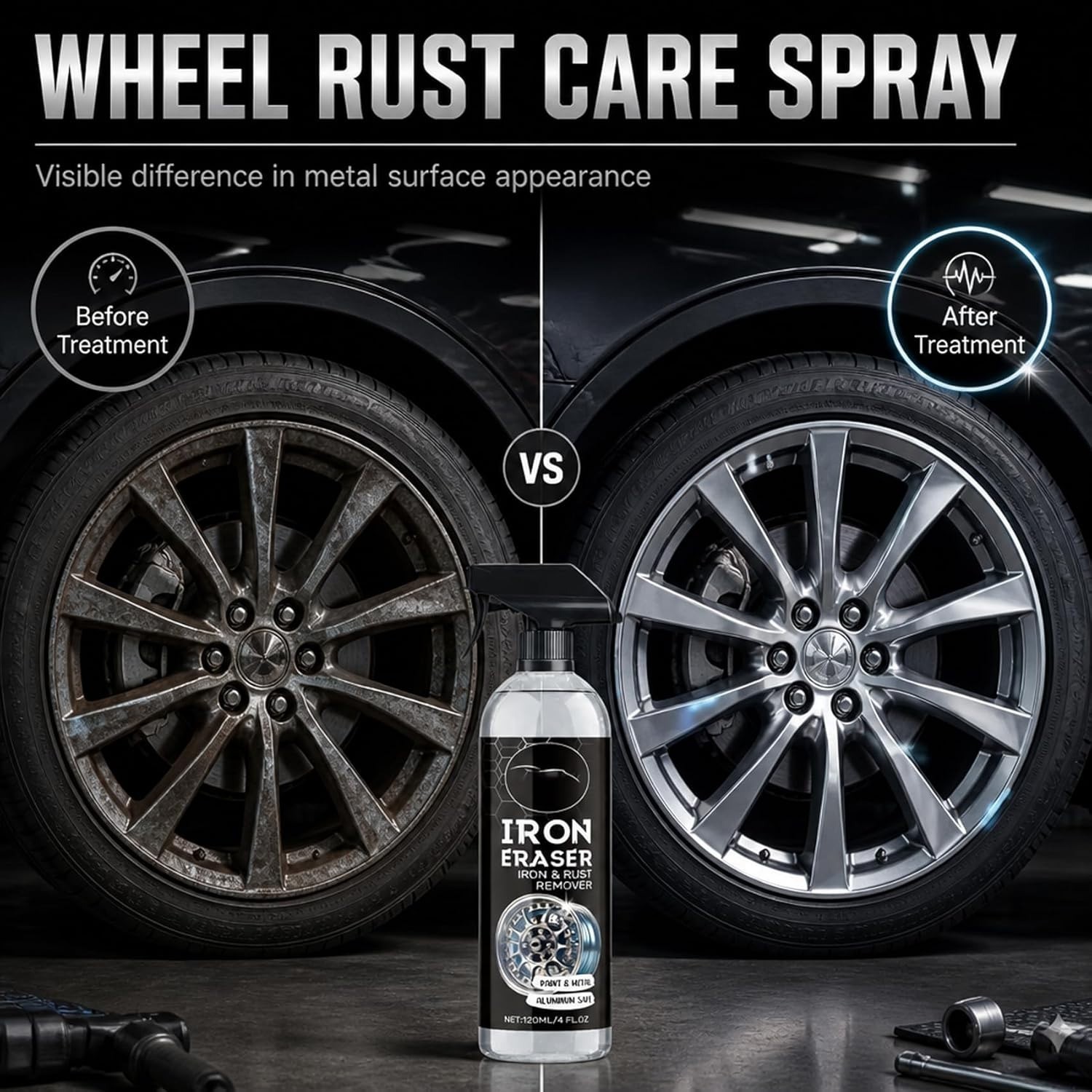Iron Eraser Rust Remover Spray, Car Wheel Paint Brake Dust Fast Cleaner 120ML US