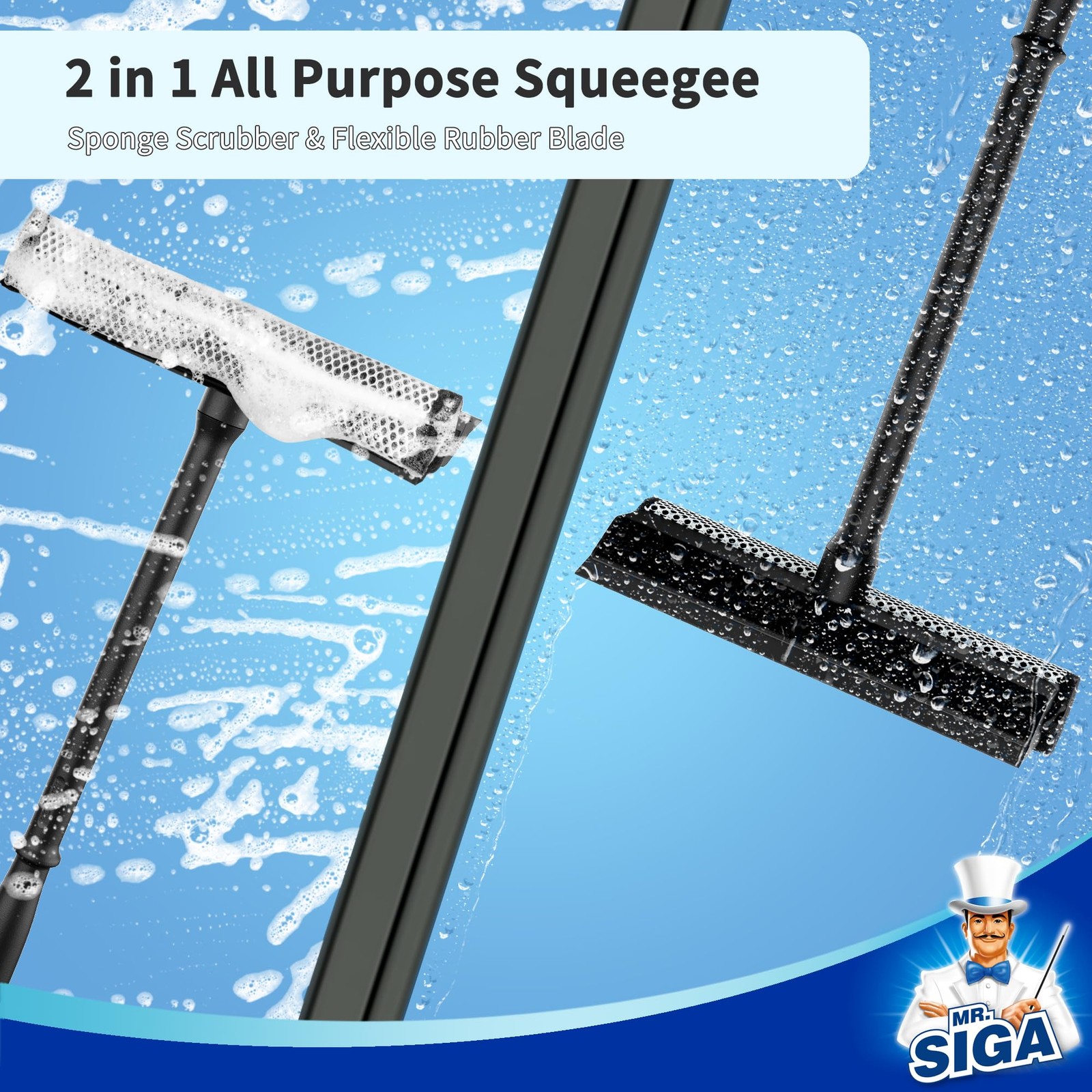 Professional 2-in-1 Car Window Squeegee and Sponge Scrubber for Cleaning and …