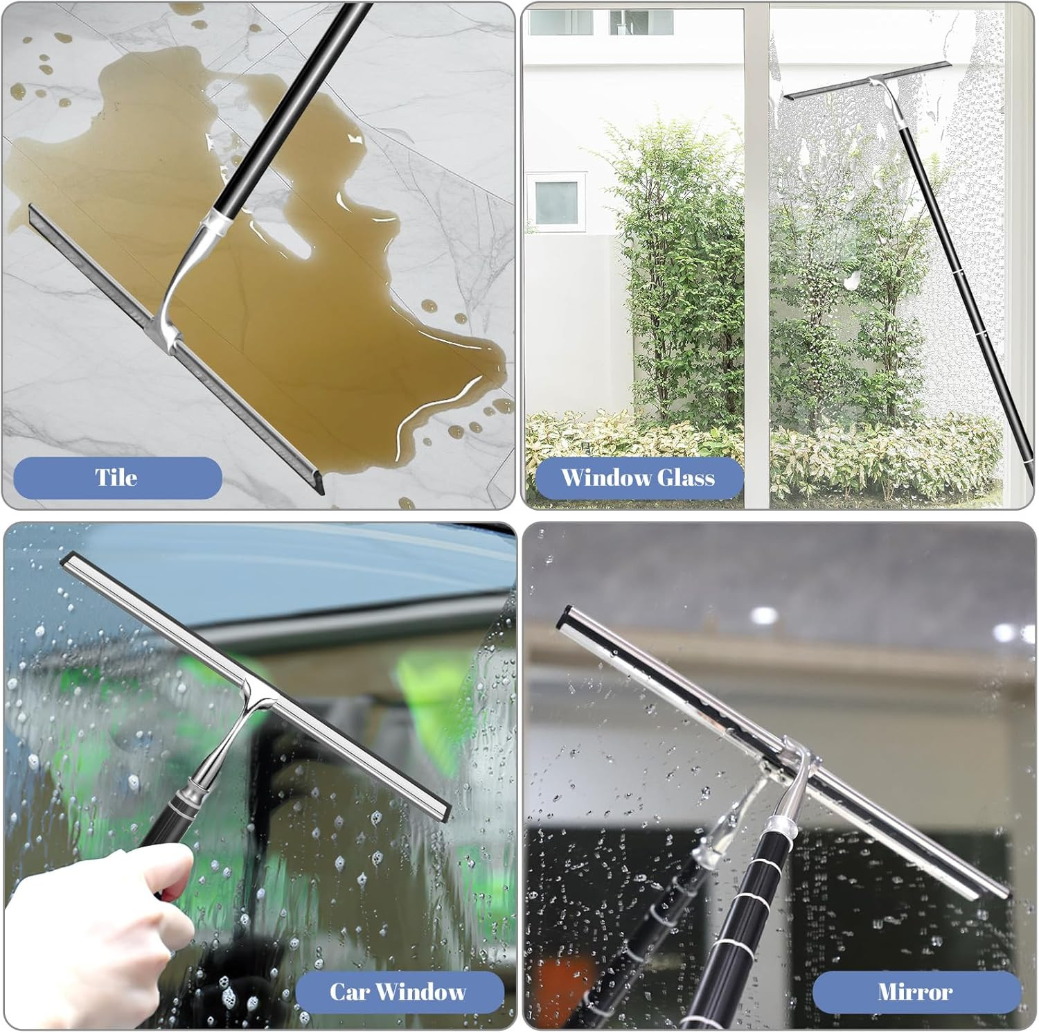 Extendable Shower Squeegee with Long Handle for Shower Glass Floor Tile Wall Car