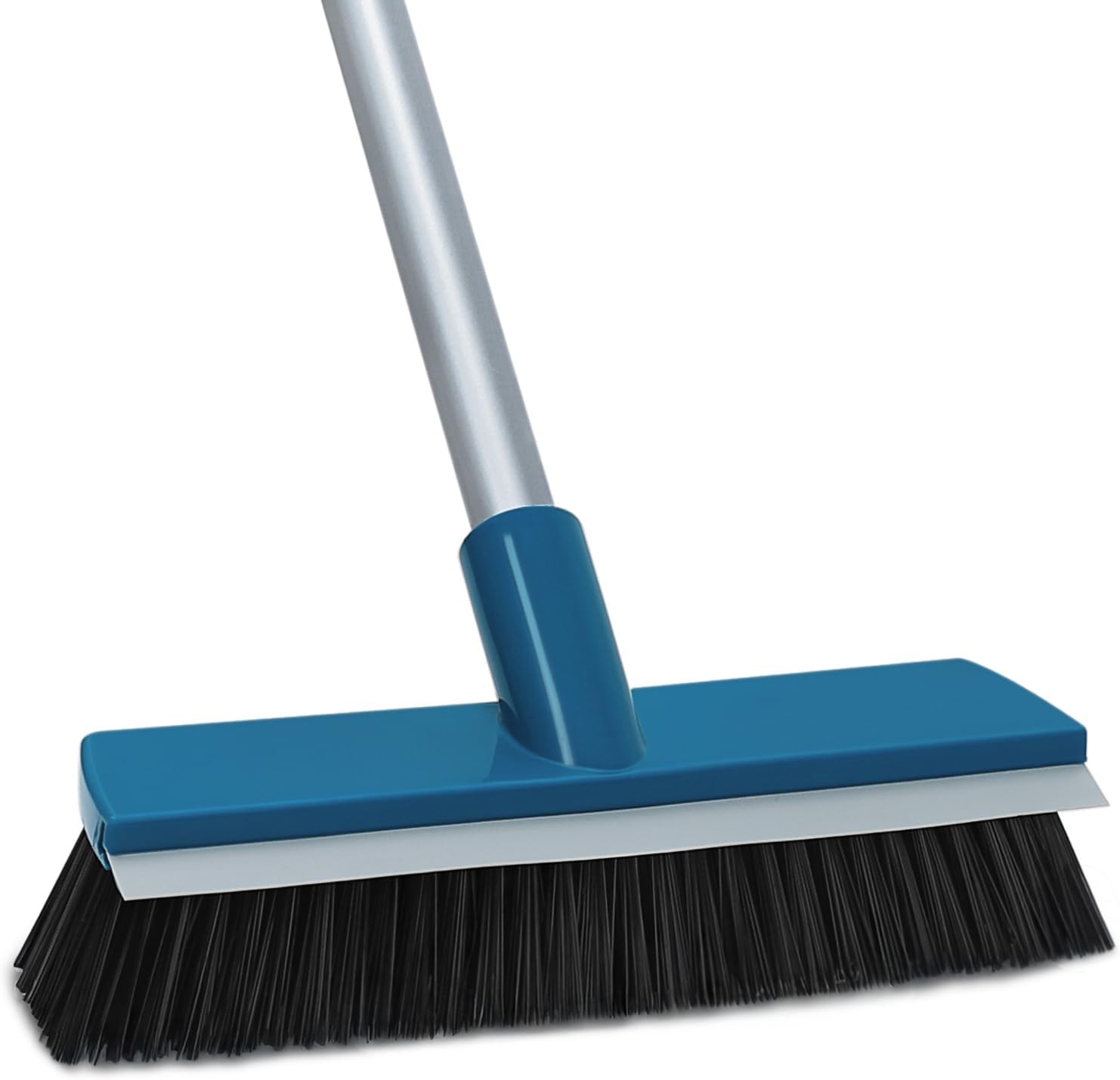 Stiff Bristle Deck Brushes for Scrubbing Heavy Duty with Rubber Scrape Squeegee,