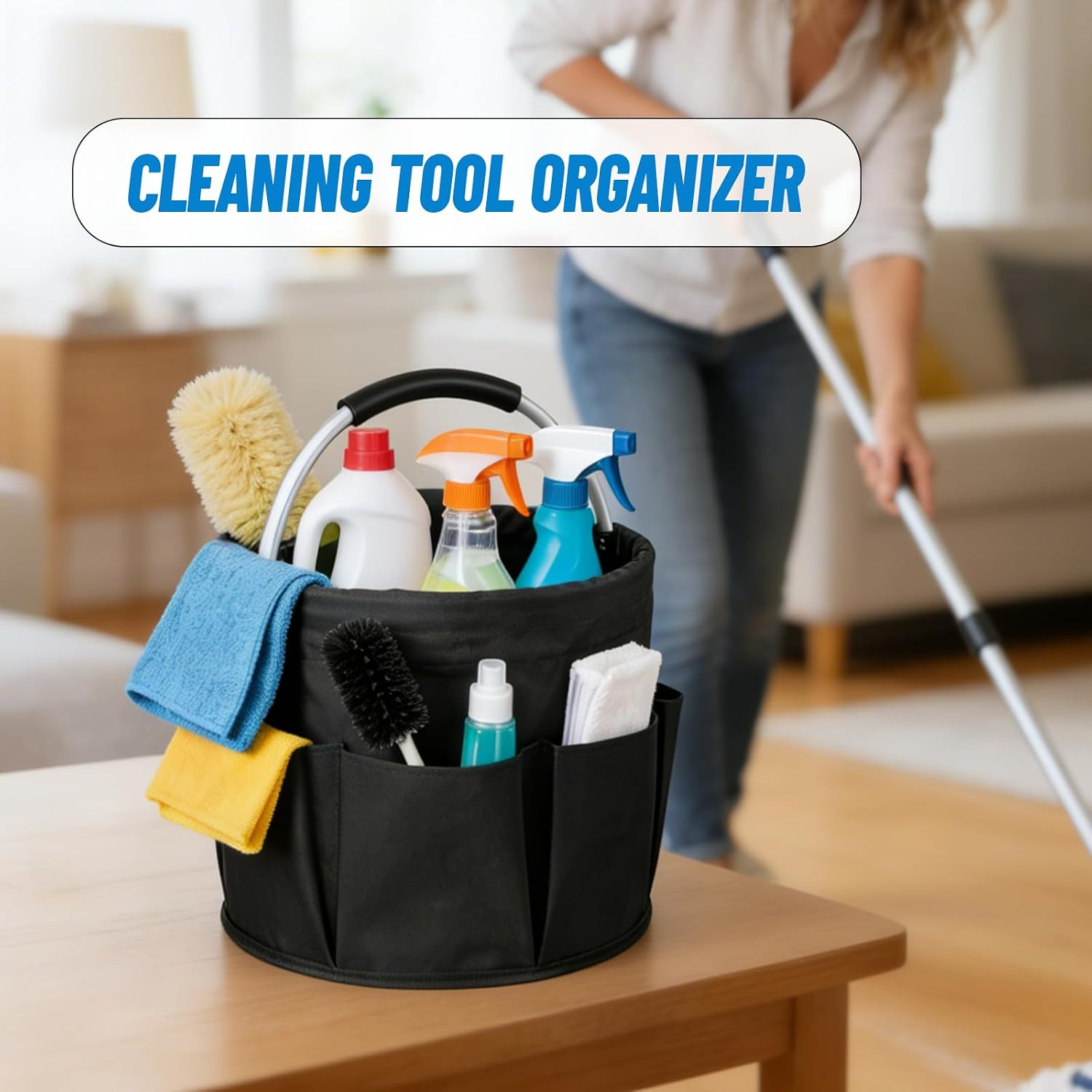 Cleaning Caddy with Handle, 17L Cleaning Products Organiser, Portable Cleaning C