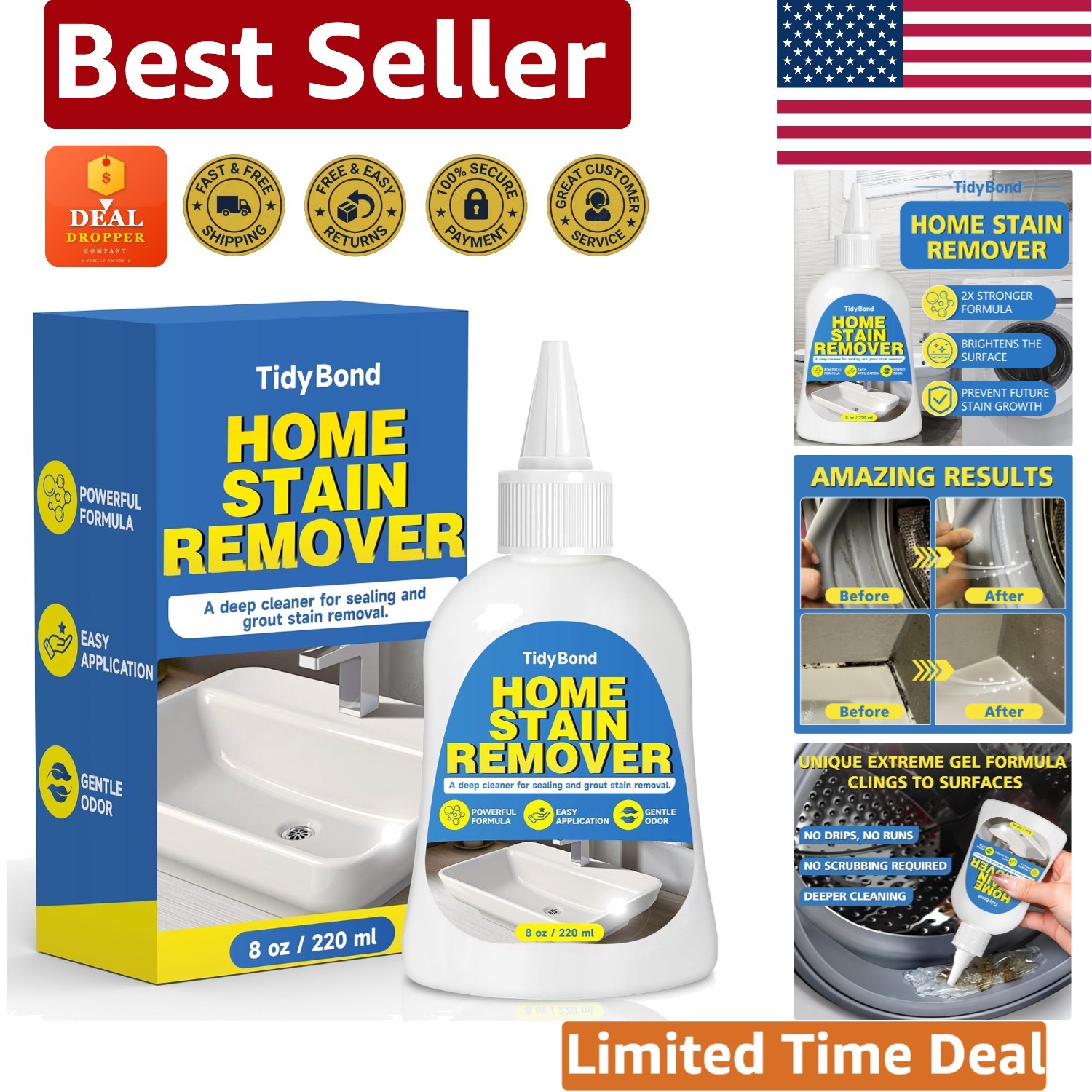 Effortless Stain Removal Gel for Bathroom, Kitchen & Appliances – 8 oz