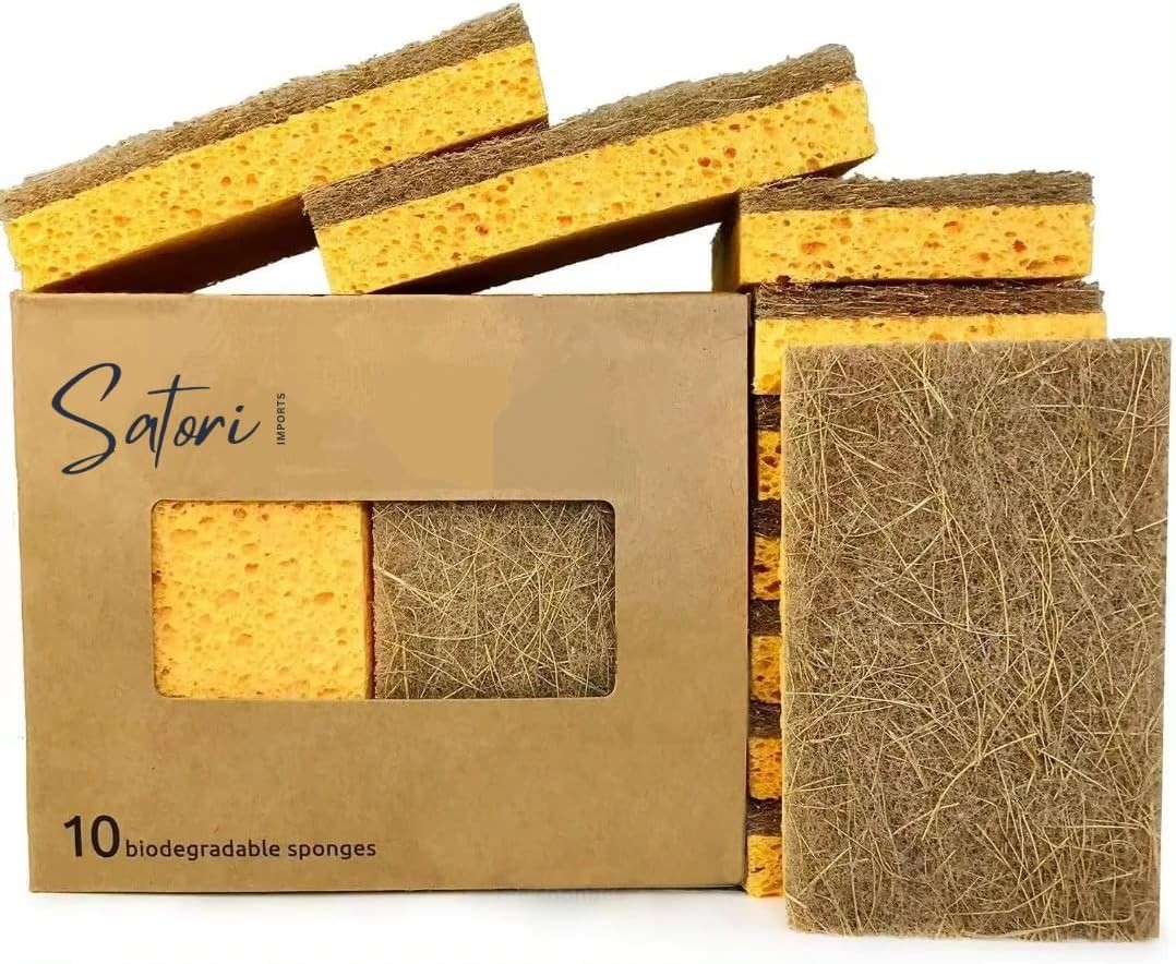 Natural Kitchen Sponges – 10 Pack Plant-Based Coconut & Cotton Scrubbers,