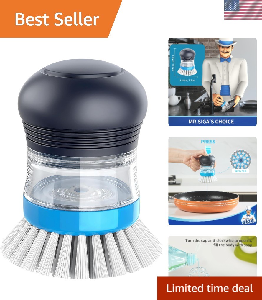 Soap Dispensing Palm Brush Kitchen Scrubber for Dish Pot Sink Cleaning Navy