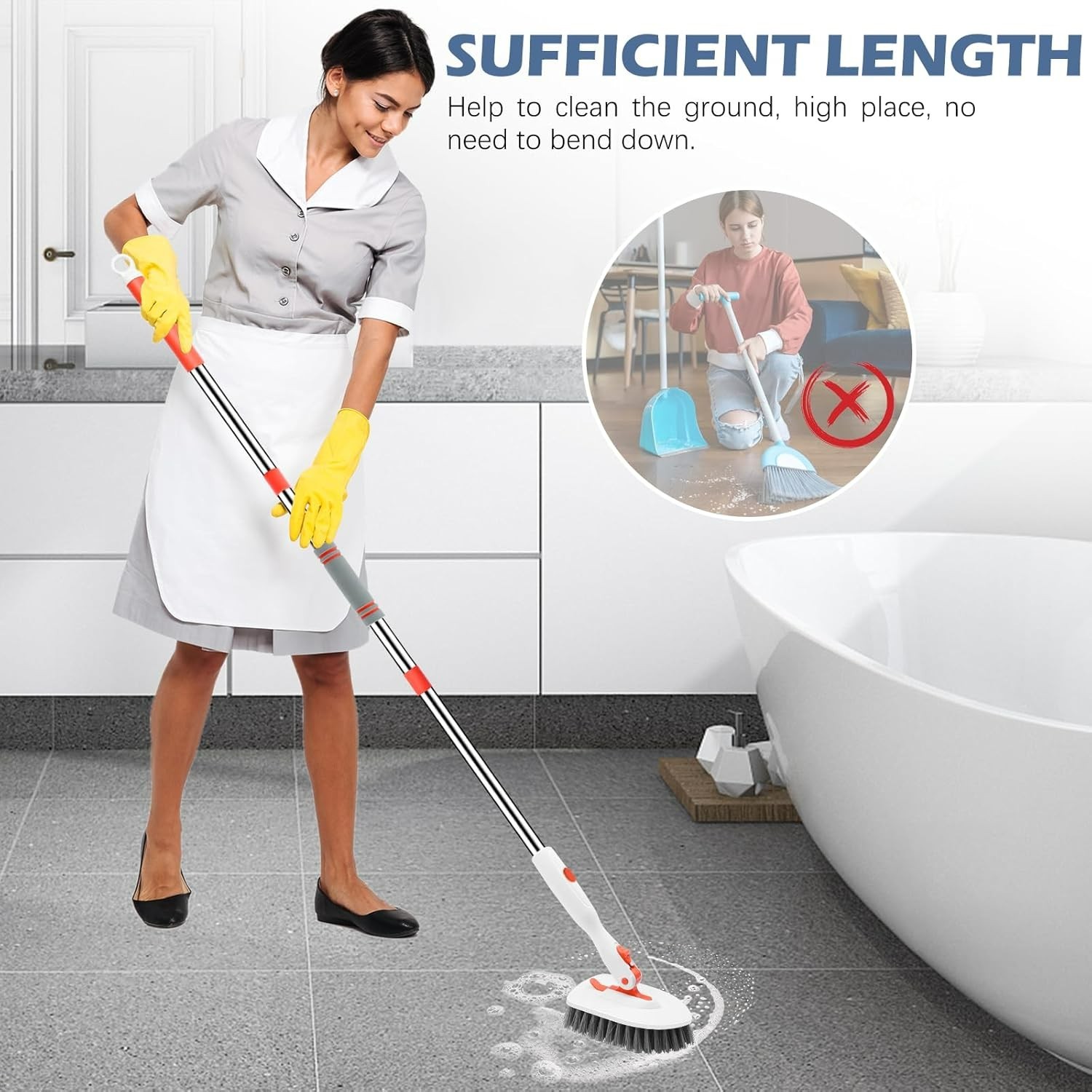 Ergonomic 52-Inch Tub Scrubber Brush with Non-Slip Grip for Ultimate Comfort