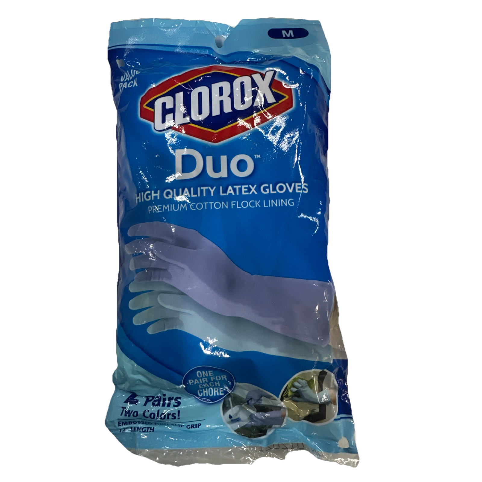 2pack! Latex New Duo Gloves Non-slip Grip 2 Pairs Kitchen & Bath Use Size M