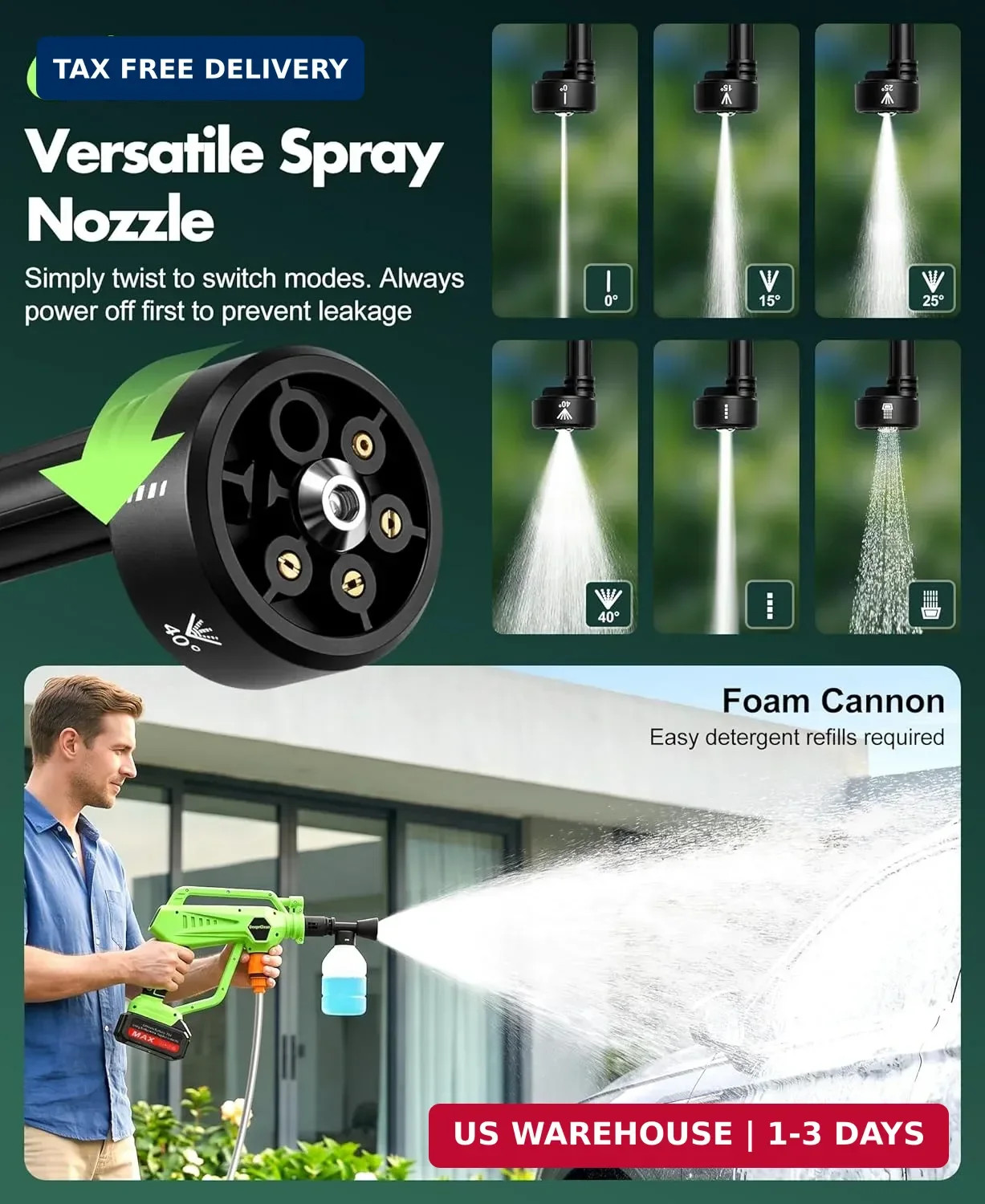 DeeprClean Cordless Car Washer with 6-in-1 Nozzle, Portable Vehicle Cleaning Too