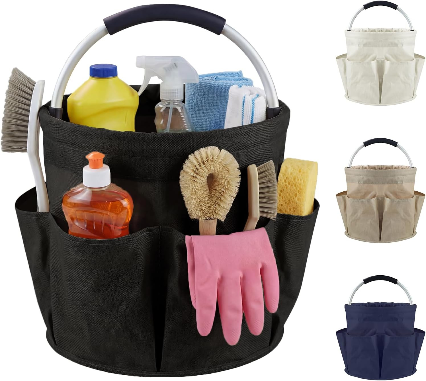 Cleaning Caddy with Handle and 6 Pockets, 17L Cleaning Supplies Organizer, 600D