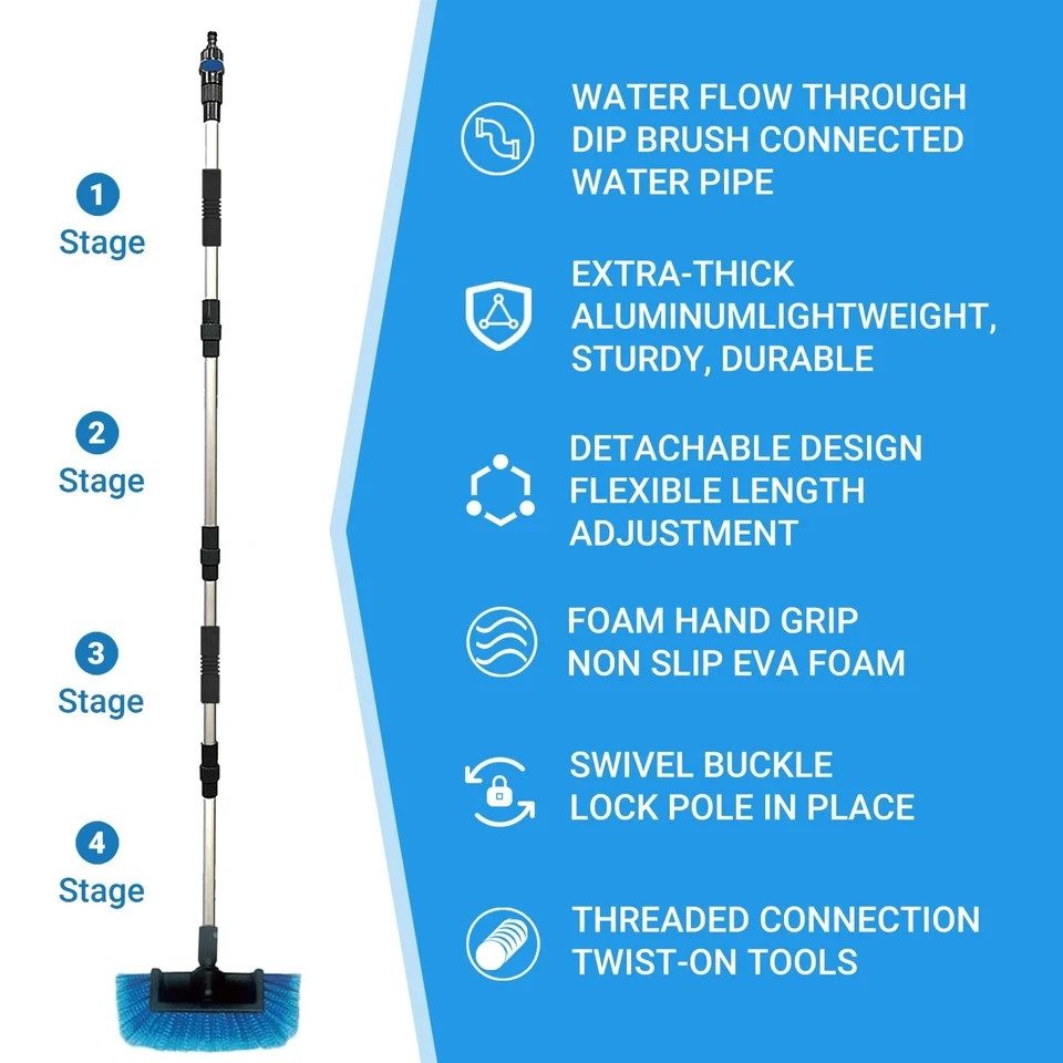 72″ Long Handle Car Wash Brush with Hose Attachment, Flow-Through Soft Bristl…