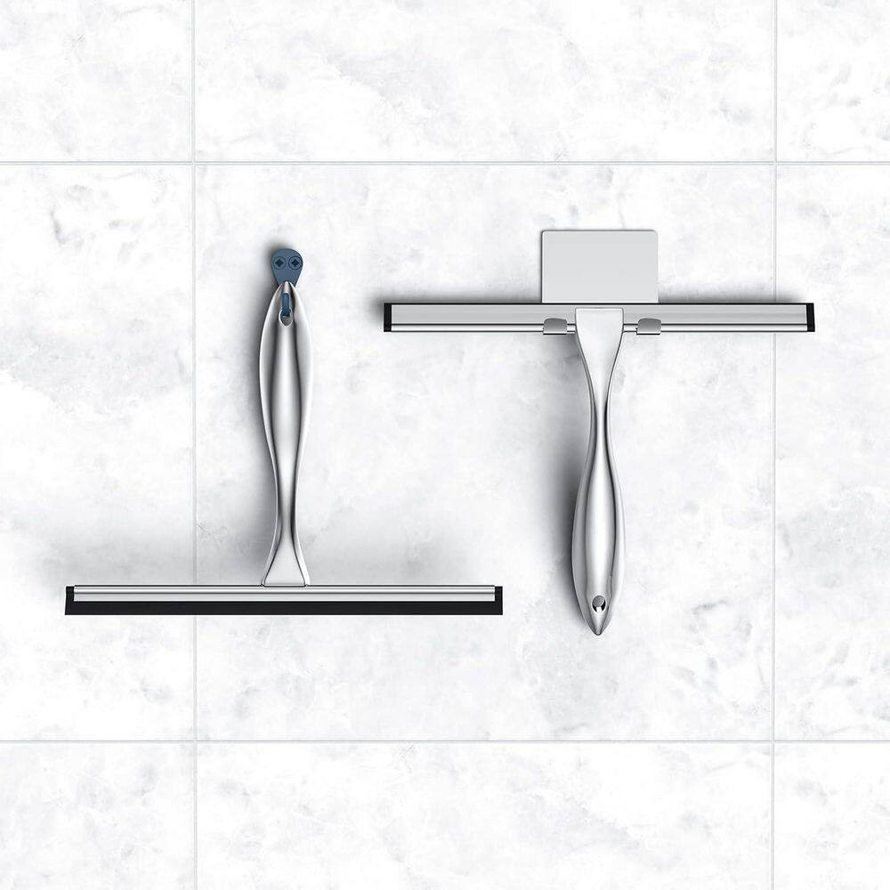 1-Piece 10 In. Stainless Steel Shower in Silver, Window Squeegee with Adhesive H