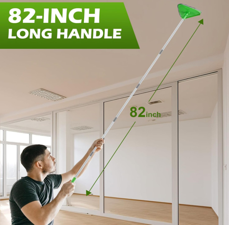 Mopa Triangular Limpia Paredes 82” Mango Largo Microfibra Verde, Nuevo