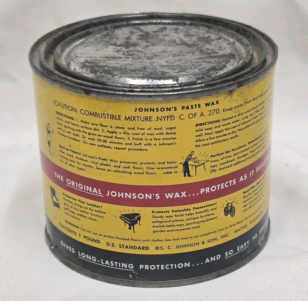 Original Formula 1950s Johnson’s Paste Wax – Partial Can – 14.8 oz Total Weight