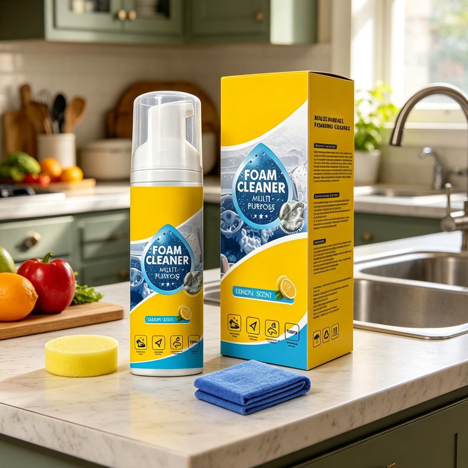 4-in-1 Multi-Enzyme Foam Cleaner, All-Purpose Spray 5oz with Sponge & Towel